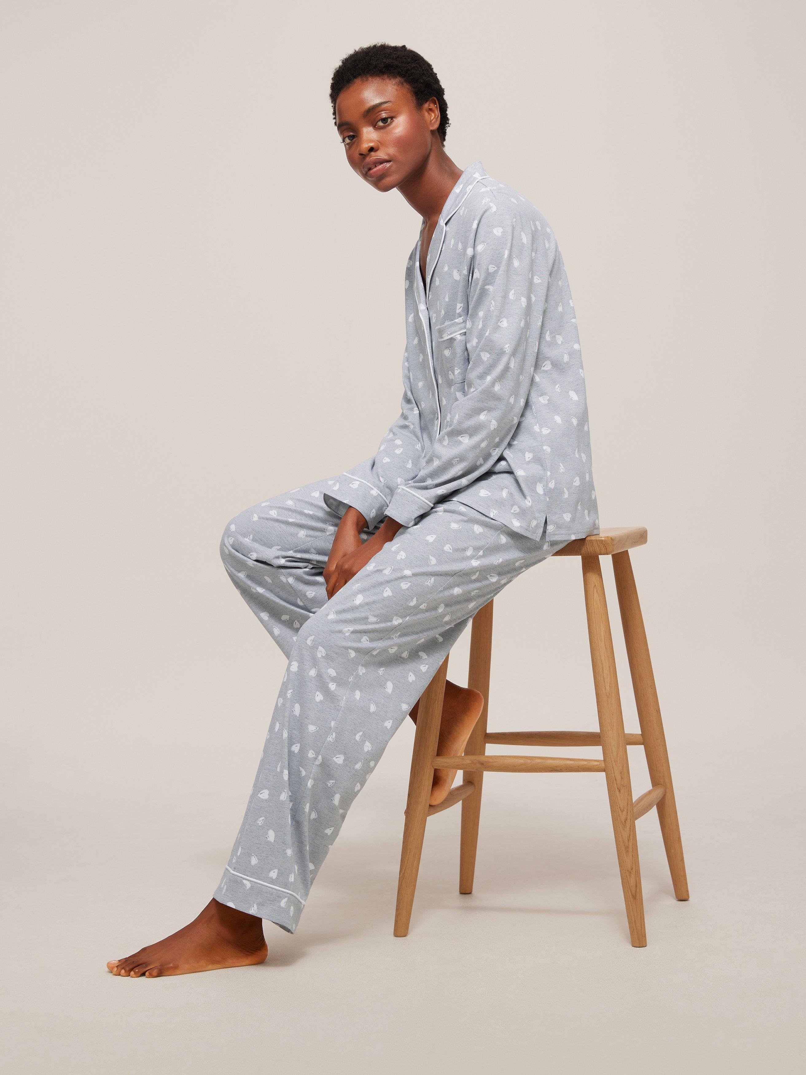 John Lewis Vida Heart Jersey Pyjama Set, Grey