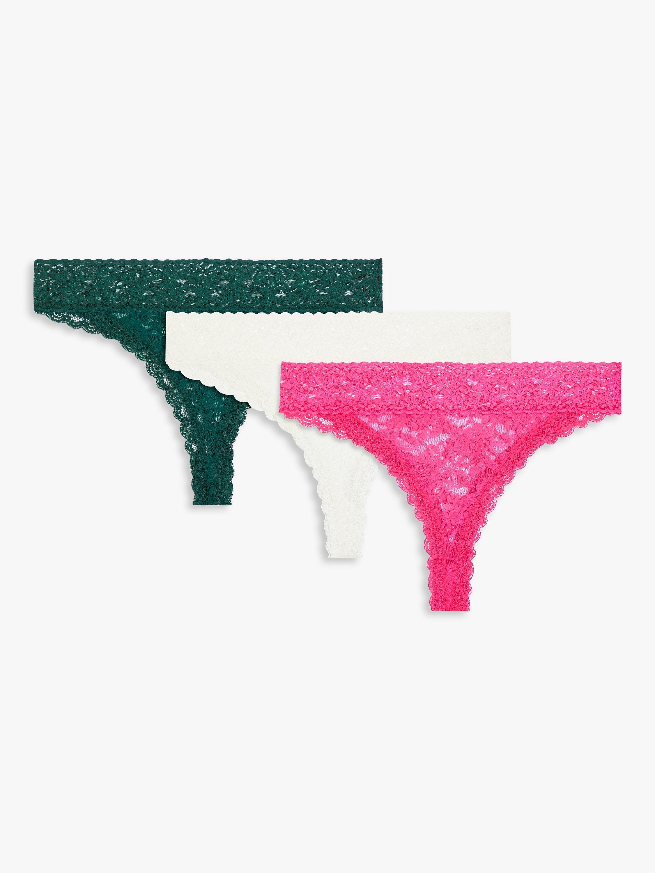 John Lewis ANYDAY Helenca Lace Brazilian Knickers, Pack of 3, Ivy/Magenta/Ivory, 8