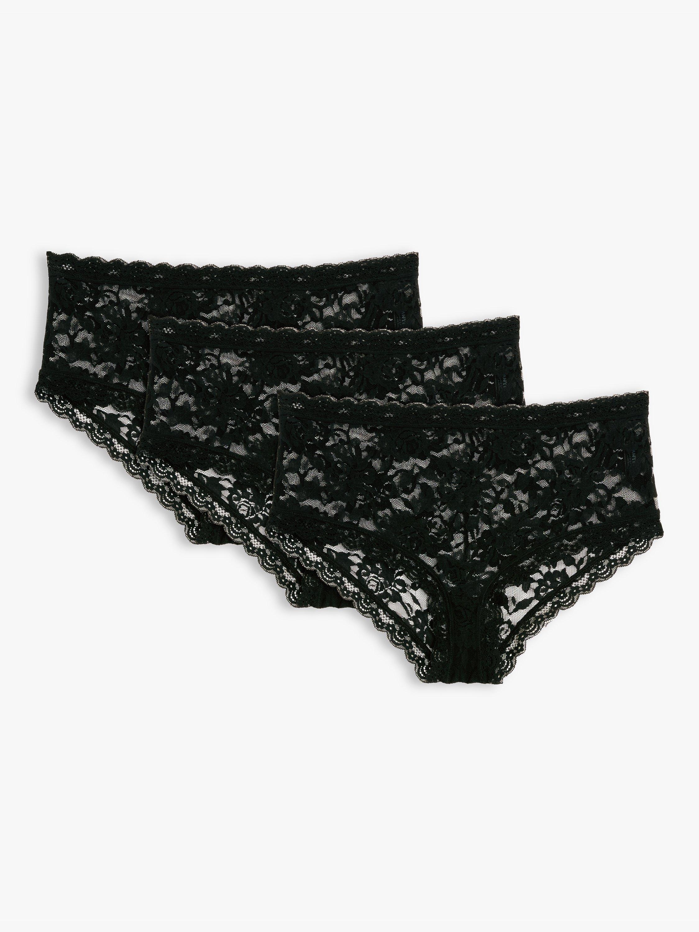 Product image 3 of 4, which shows John Lewis ANYDAY Helenca Lace Short Knickers, Pack of 3, Black, 18
