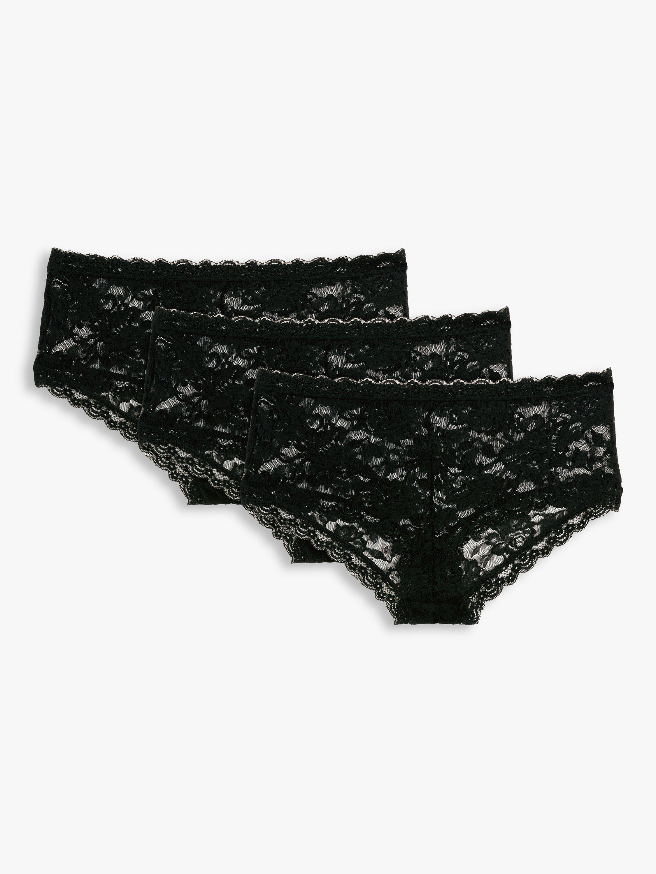 Product image 4 of 4, which shows John Lewis ANYDAY Helenca Lace Short Knickers, Pack of 3, Black, 18