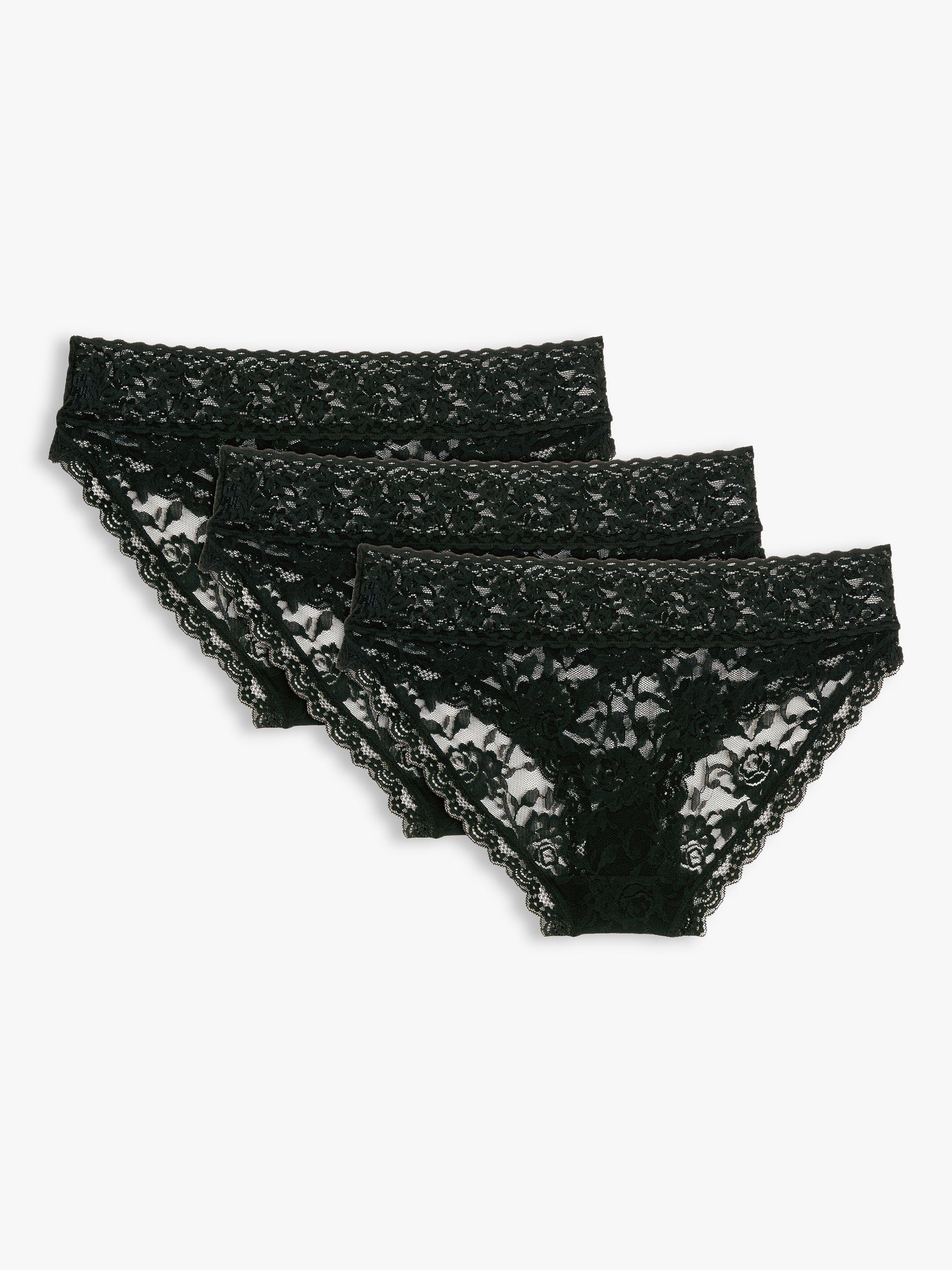 Product image 3 of 5, which shows John Lewis ANYDAY Helenca Lace Bikini Knickers, Pack of 3, Black, 18