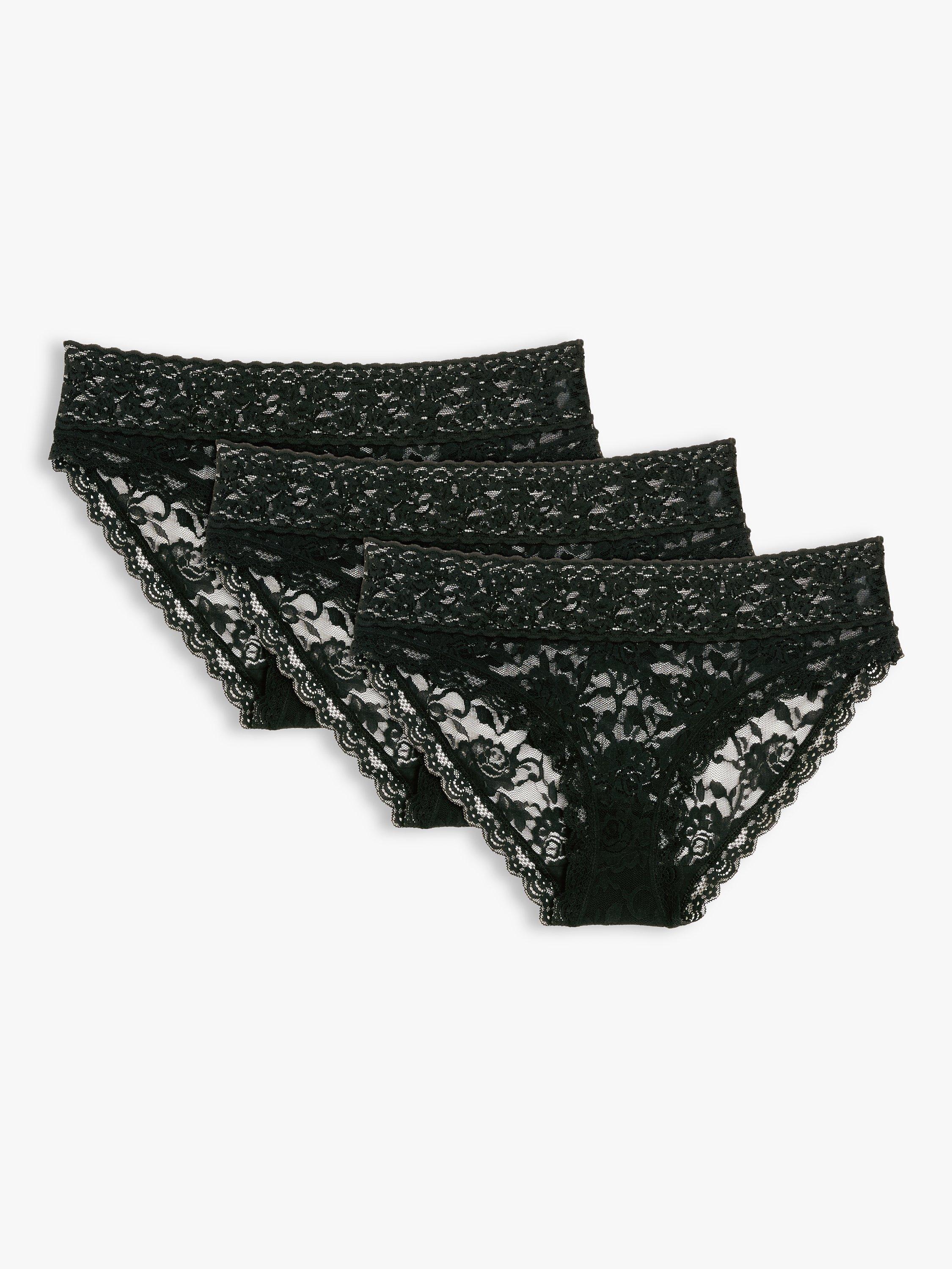 Product image 4 of 5, which shows John Lewis ANYDAY Helenca Lace Bikini Knickers, Pack of 3, Black, 18
