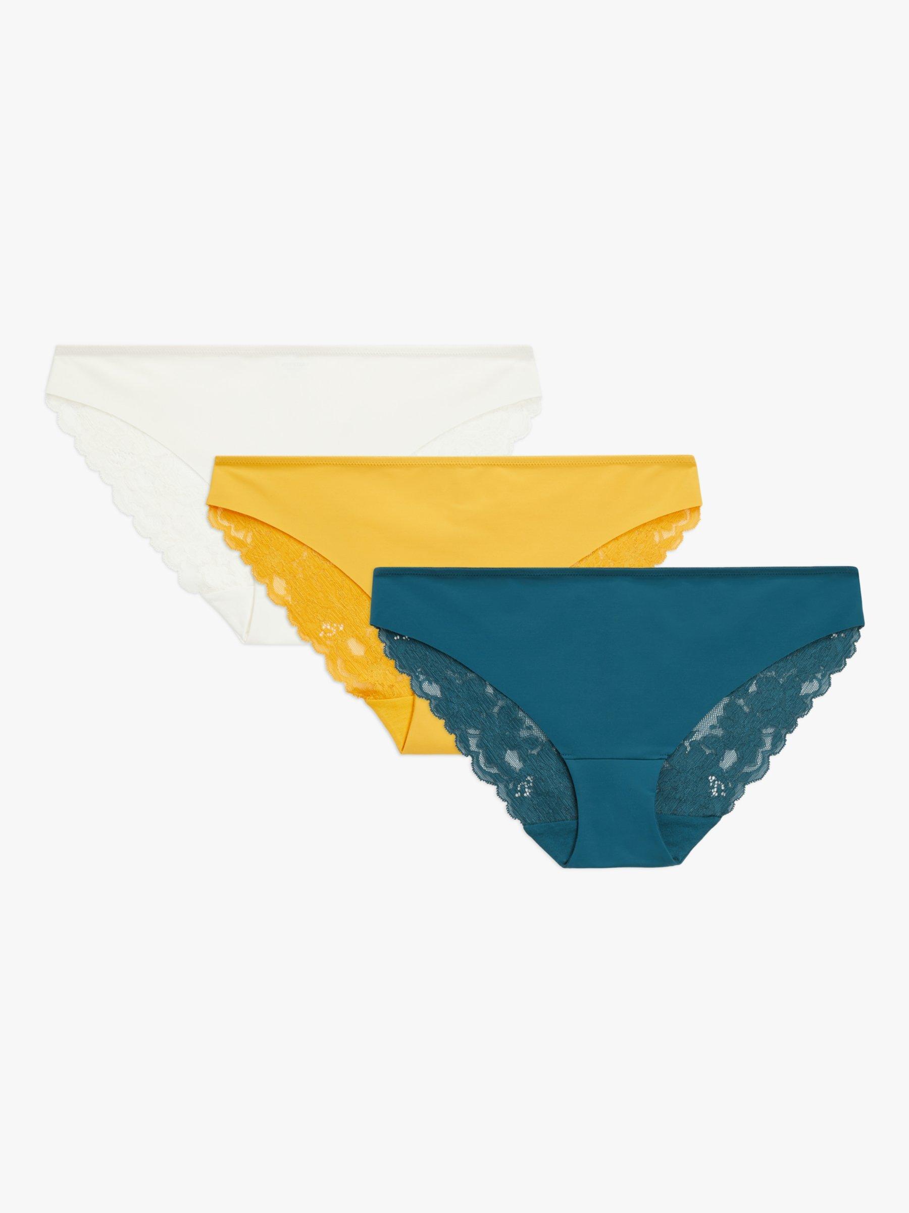 John Lewis ANYDAY Microfibre Lace Bikini Knickers, Pack of 3, Majolica/Sunflower/Ivory, 10