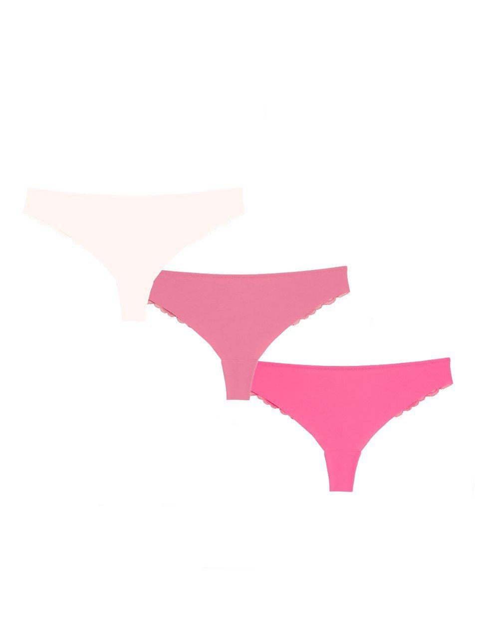 John Lewis ANYDAY Microfibre Lace Brazilian Knickers, Pack of 3, Rose/Magenta/Ivory