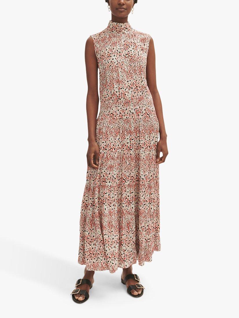 Jigsaw Leopard Meadow Print Tiered Sleeveless Maxi Dress, Red/Multi