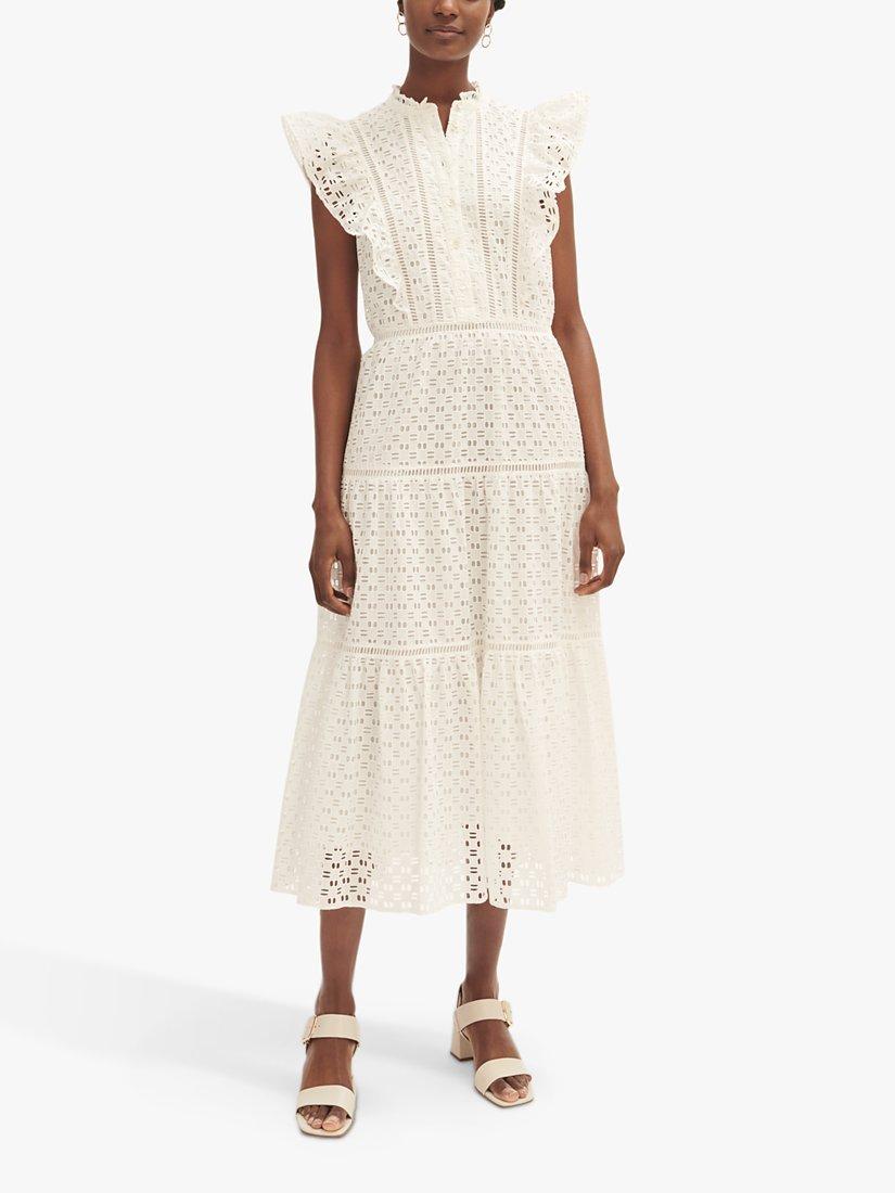Jigsaw Tiered Broderie Anglaise Maxi Dress, White