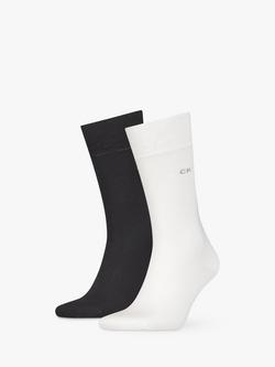 Calvin Klein Flat Knit Cotton Socks, Pack of 2, Black/White, Black/White
