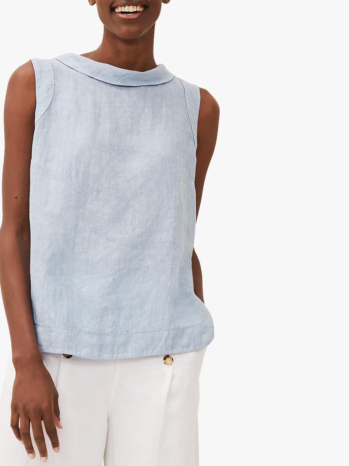 Phase Eight Sky Reverse Collar Linen Cami Top, Pale Blue