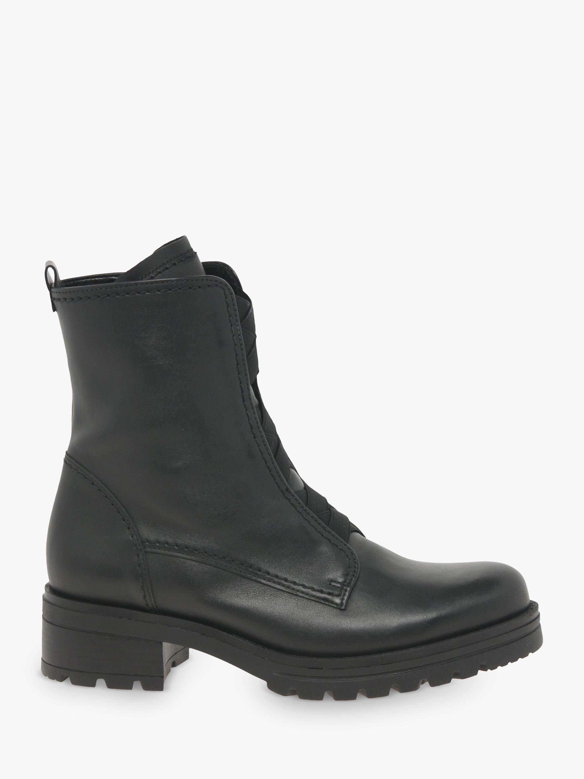 Gabor Sea Wide Fit Leather Biker Boots, Black
