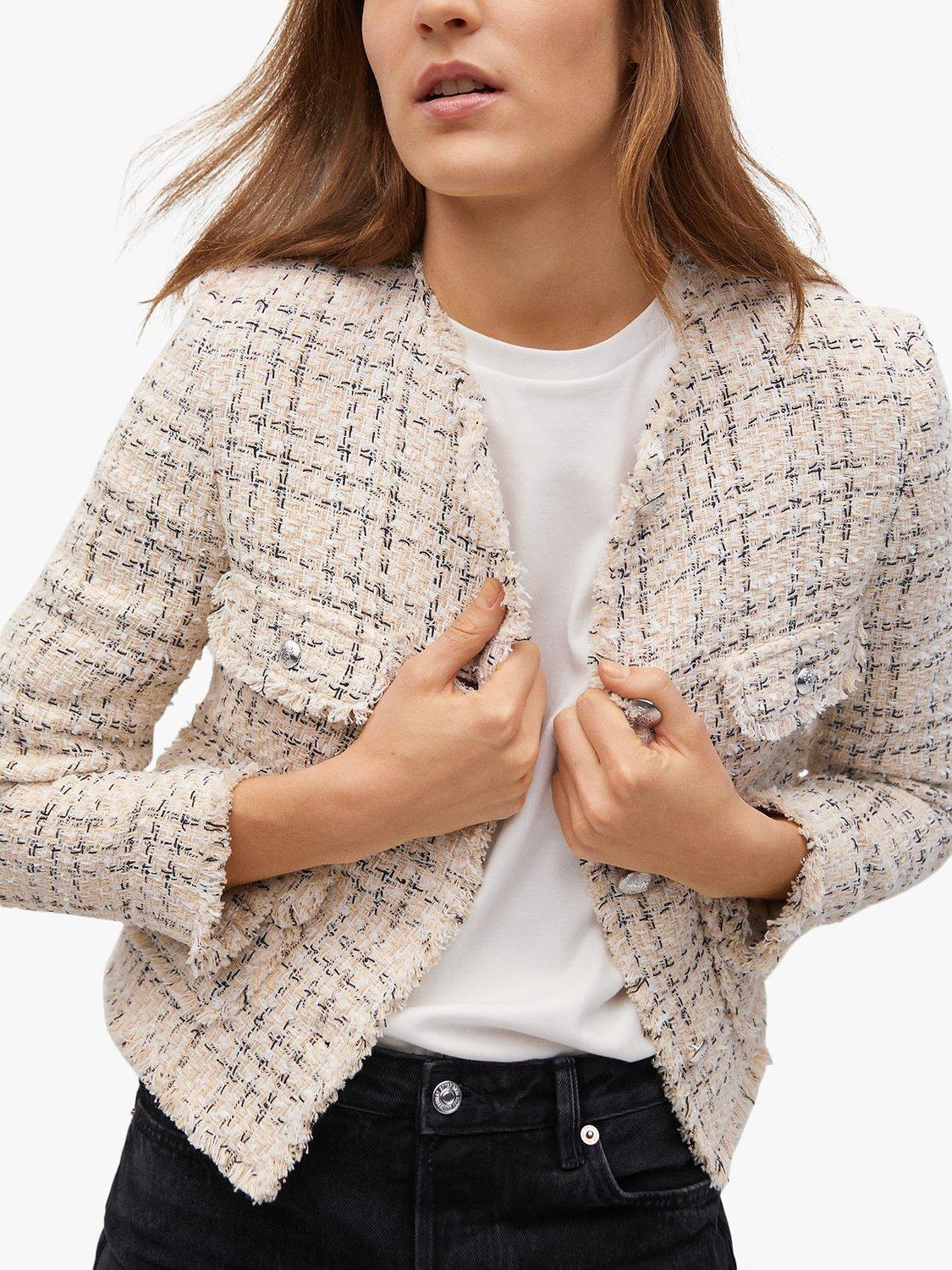 Mango Button Front Tweed Jacket
