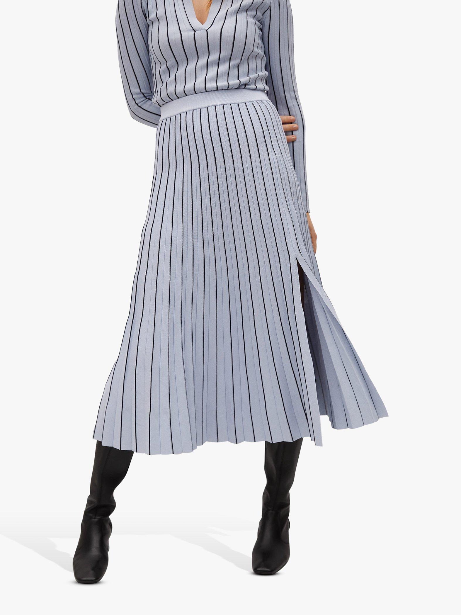 Mango Striped Pleated Midi Skirt, Blue