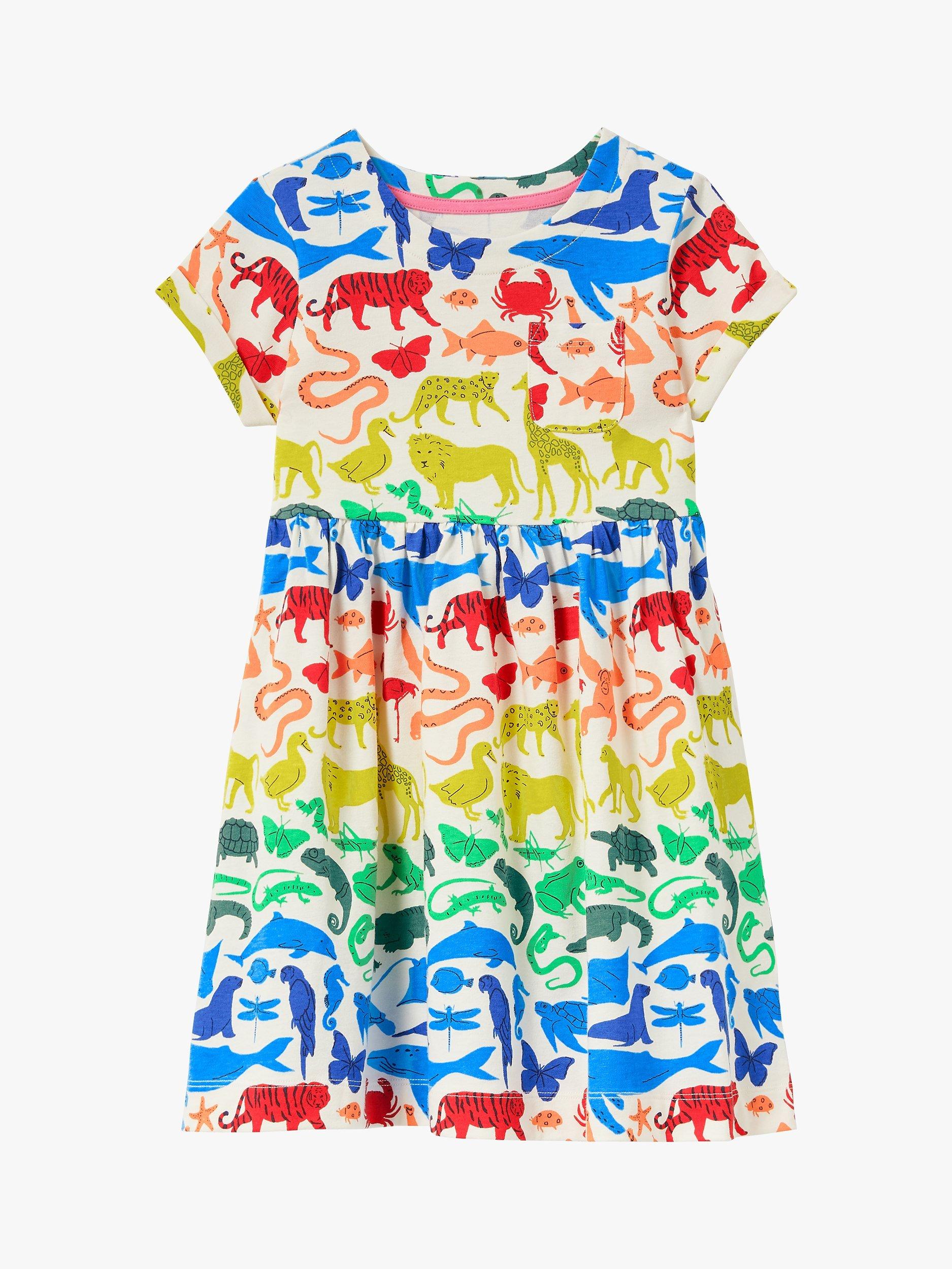 Mini Boden Kids' Rainbow Animals Fun Jersey Dress, Multi