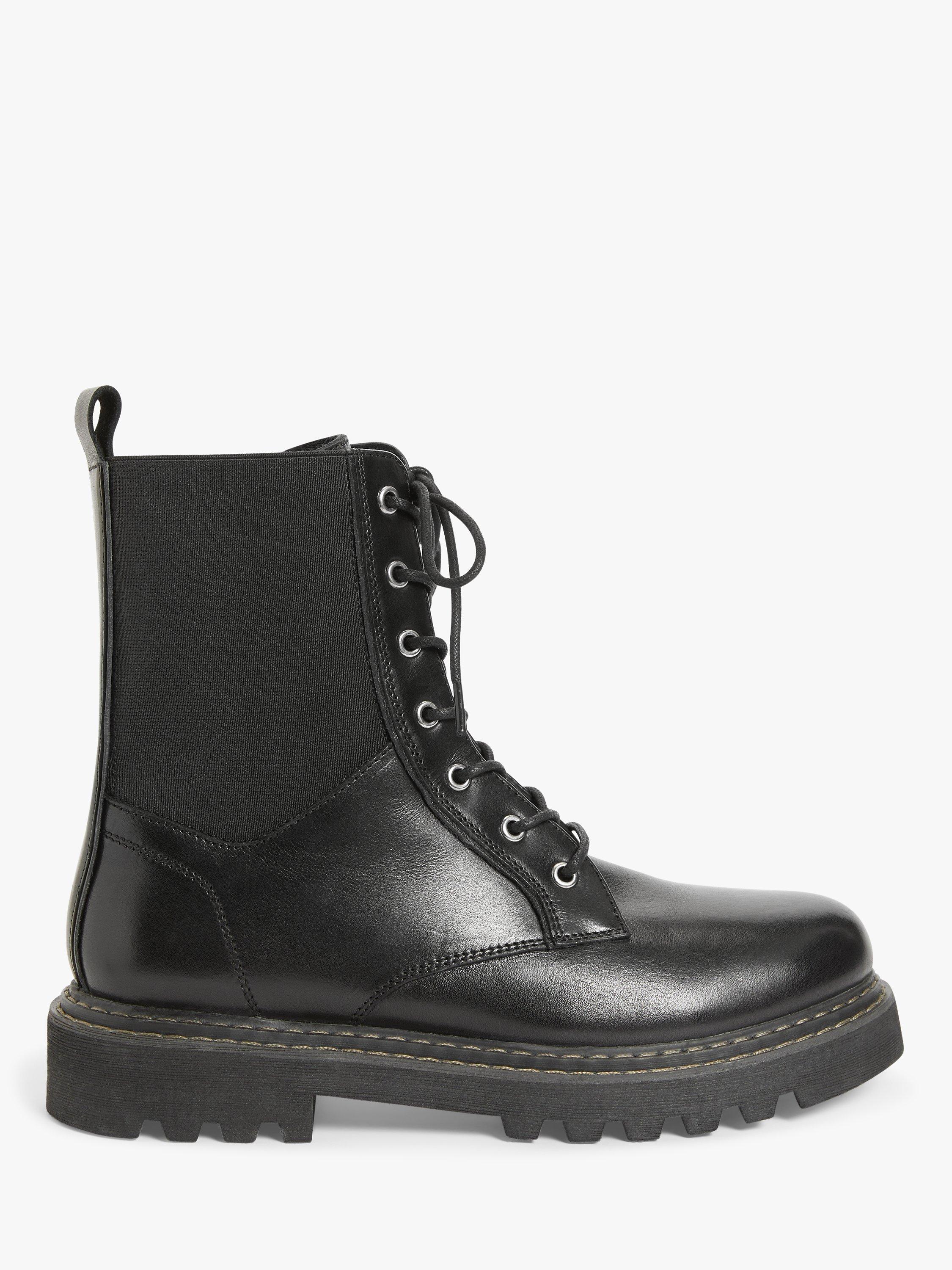 Kin Prairie Leather Chunky Biker Boots Black