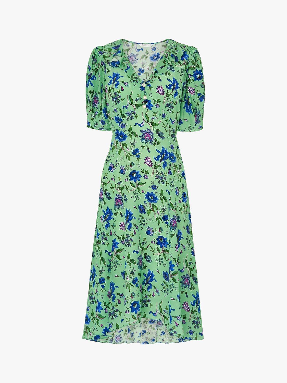 L.K.Bennett x Royal Ascot Pami Floral Print Silk Dress Green Multi