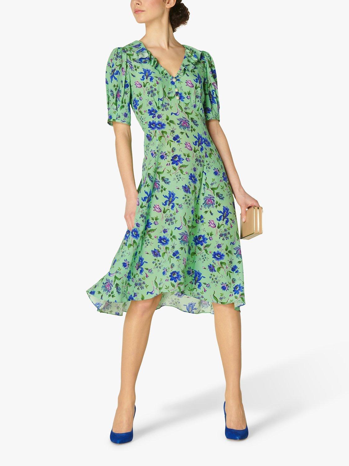 L.K.Bennett x Royal Ascot Pami Floral Print Silk Dress, Green/Multi
