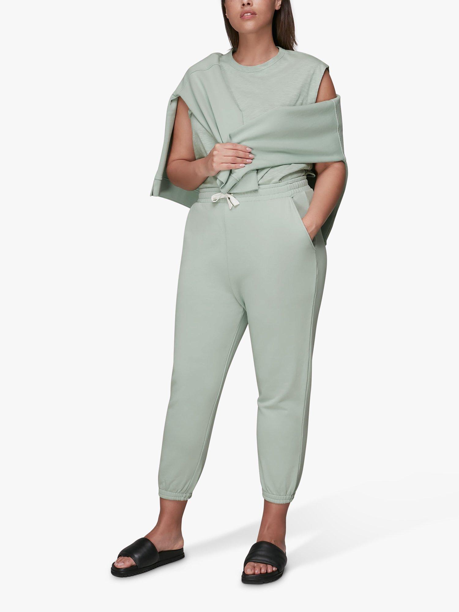 Whistles Organic Cotton Cropped Joggers, Pale Green