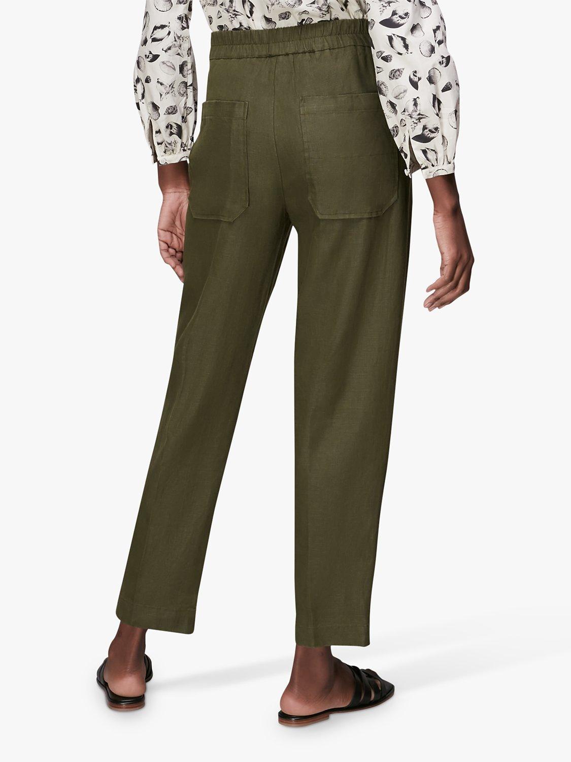 Product image 2 of 3, which shows Whistles Linen Barrel Leg Trousers, Khaki, 6