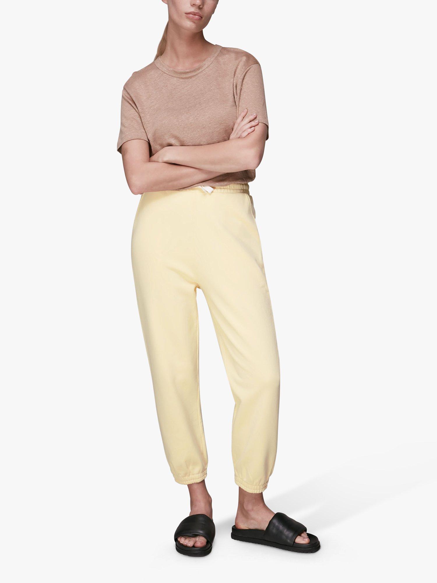 Whistles Organic Cotton Cropped Joggers, Pale Yellow