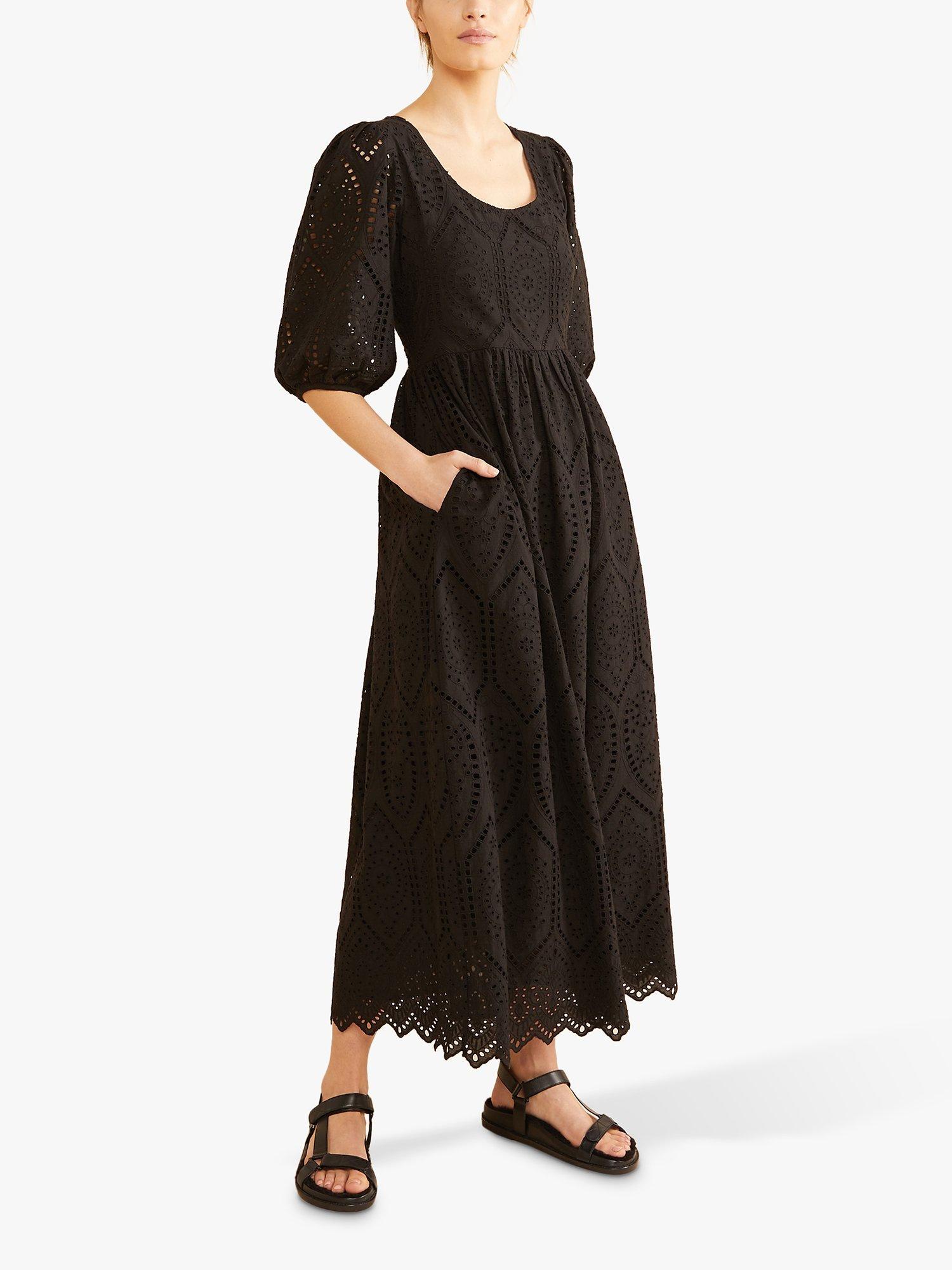 Albaray Cotton Broderie Anglaise Midi Dress, Black