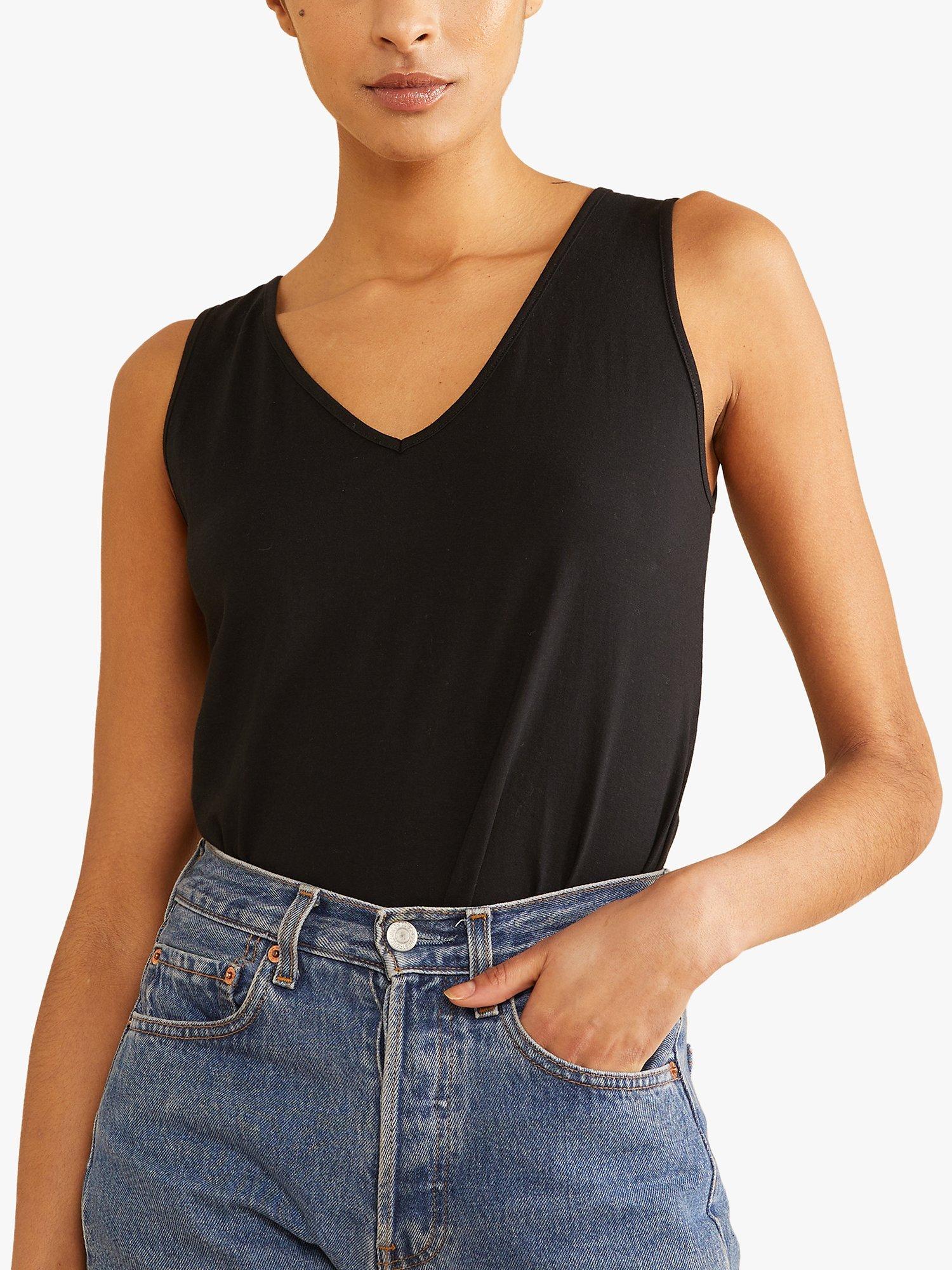 Product image 1 of 5, which shows Albaray Organic Cotton V-Neck Vest Top, Black, 12