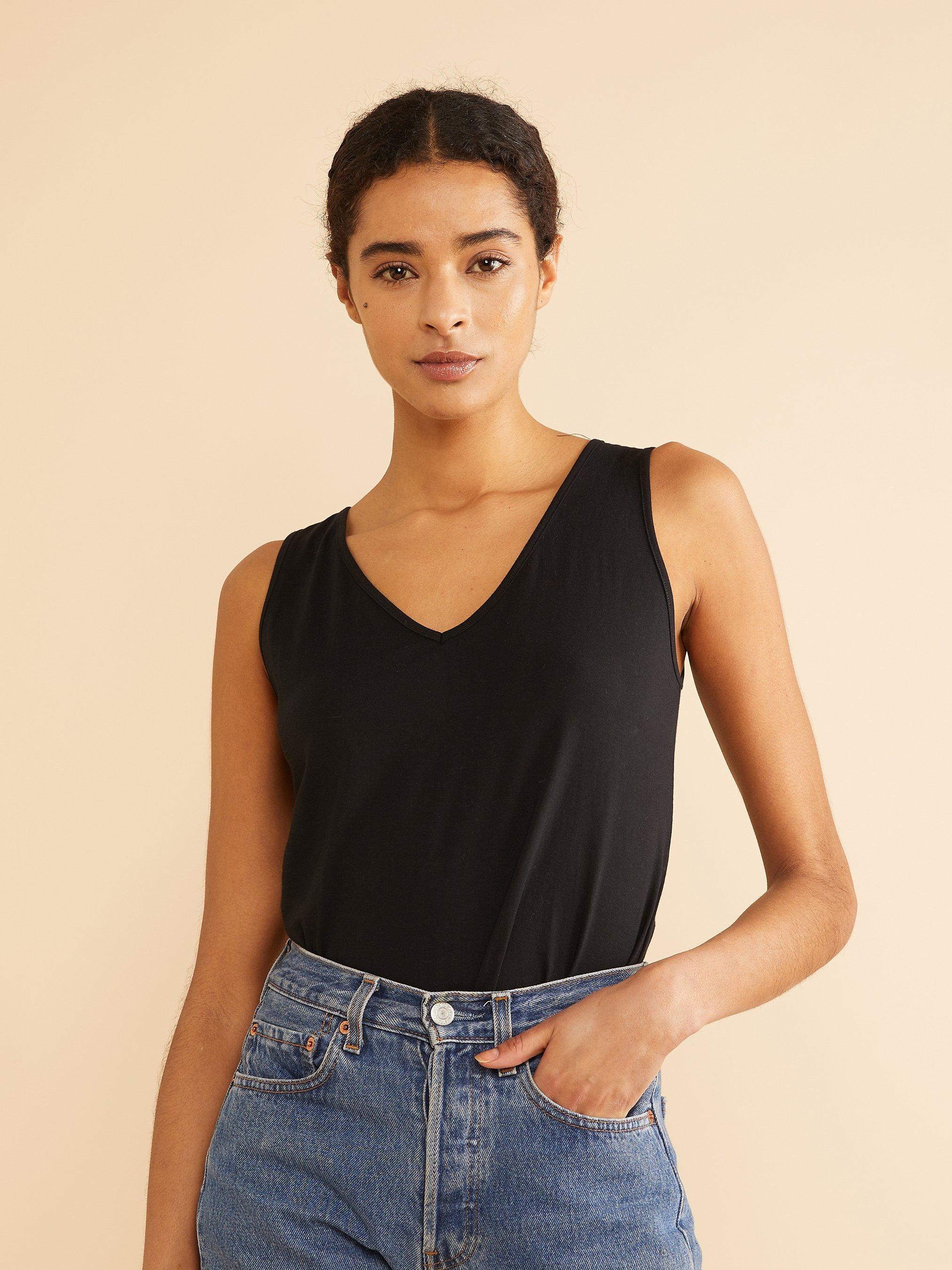 Product image 5 of 5, which shows Albaray Organic Cotton V-Neck Vest Top, Black, 12