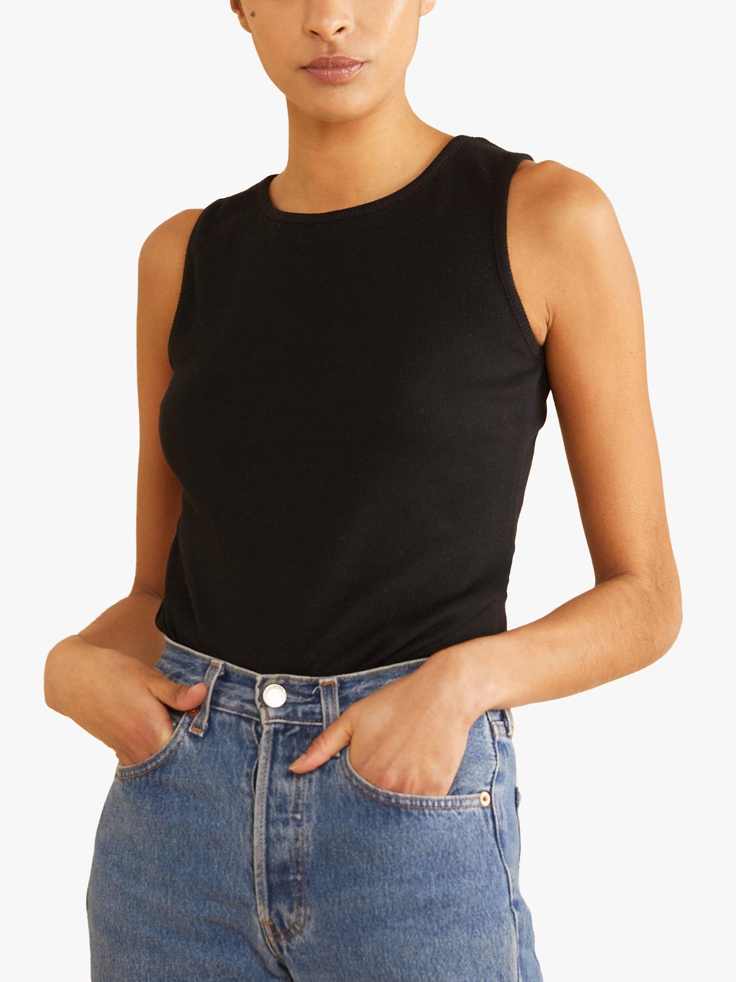 Albaray Organic Cotton Blend Rib Racer Vest Top, Black, 8