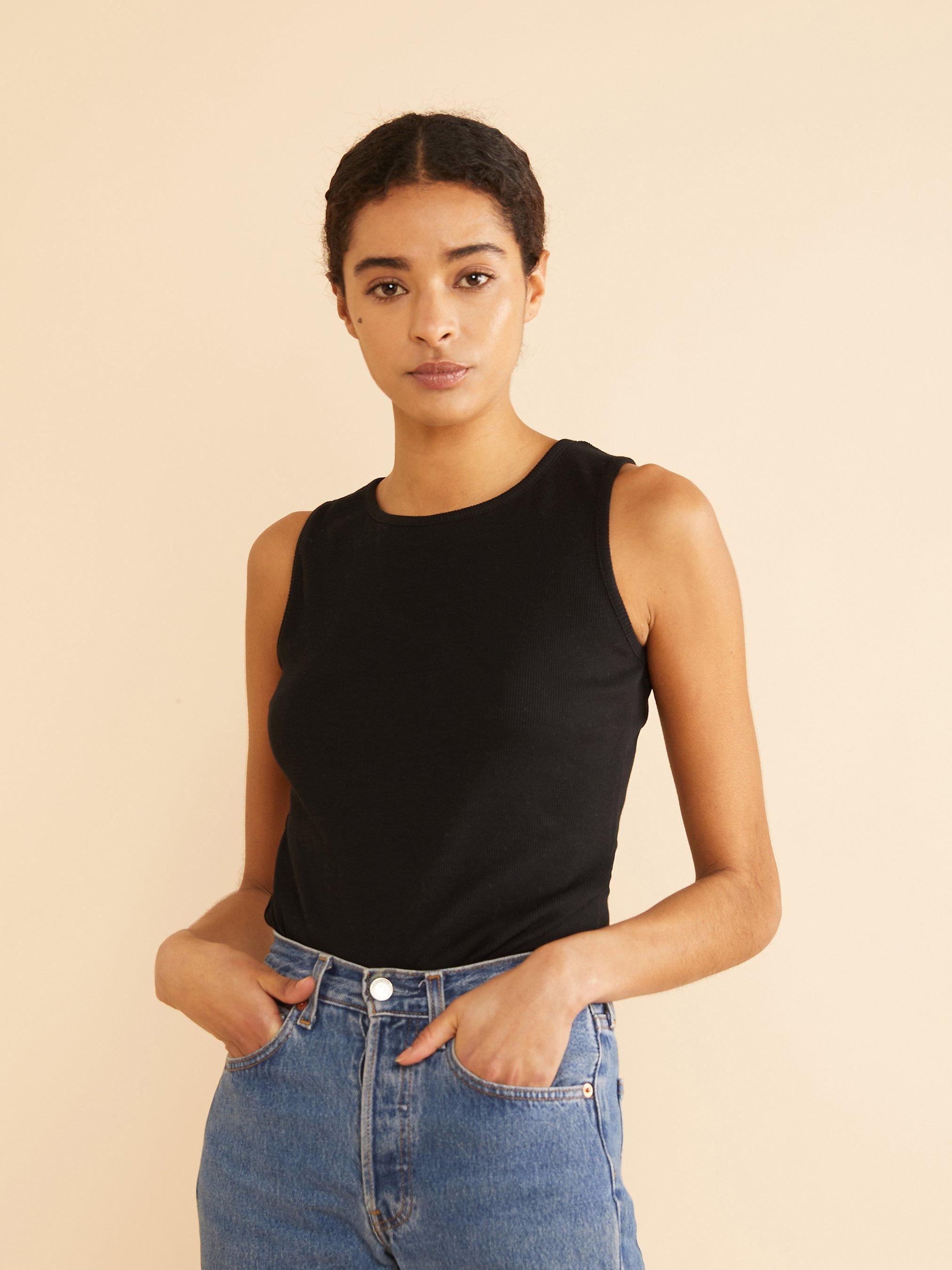 Albaray Organic Cotton Blend Rib Racer Vest Top, Black, 8
