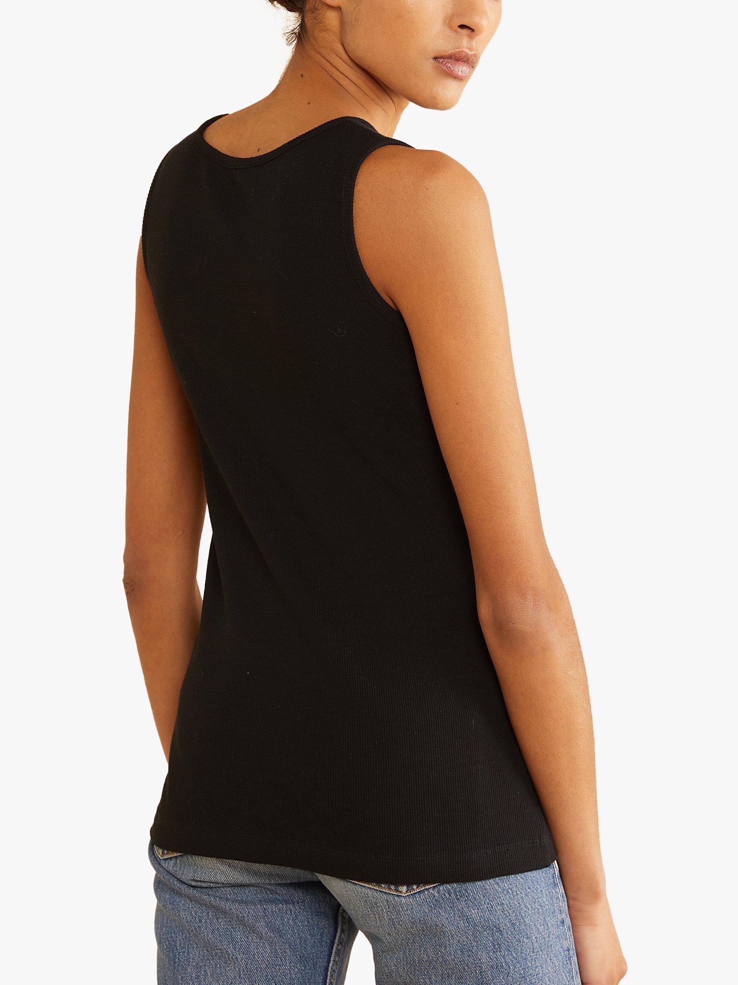 Albaray Organic Cotton Blend Rib Racer Vest Top, Black, 8