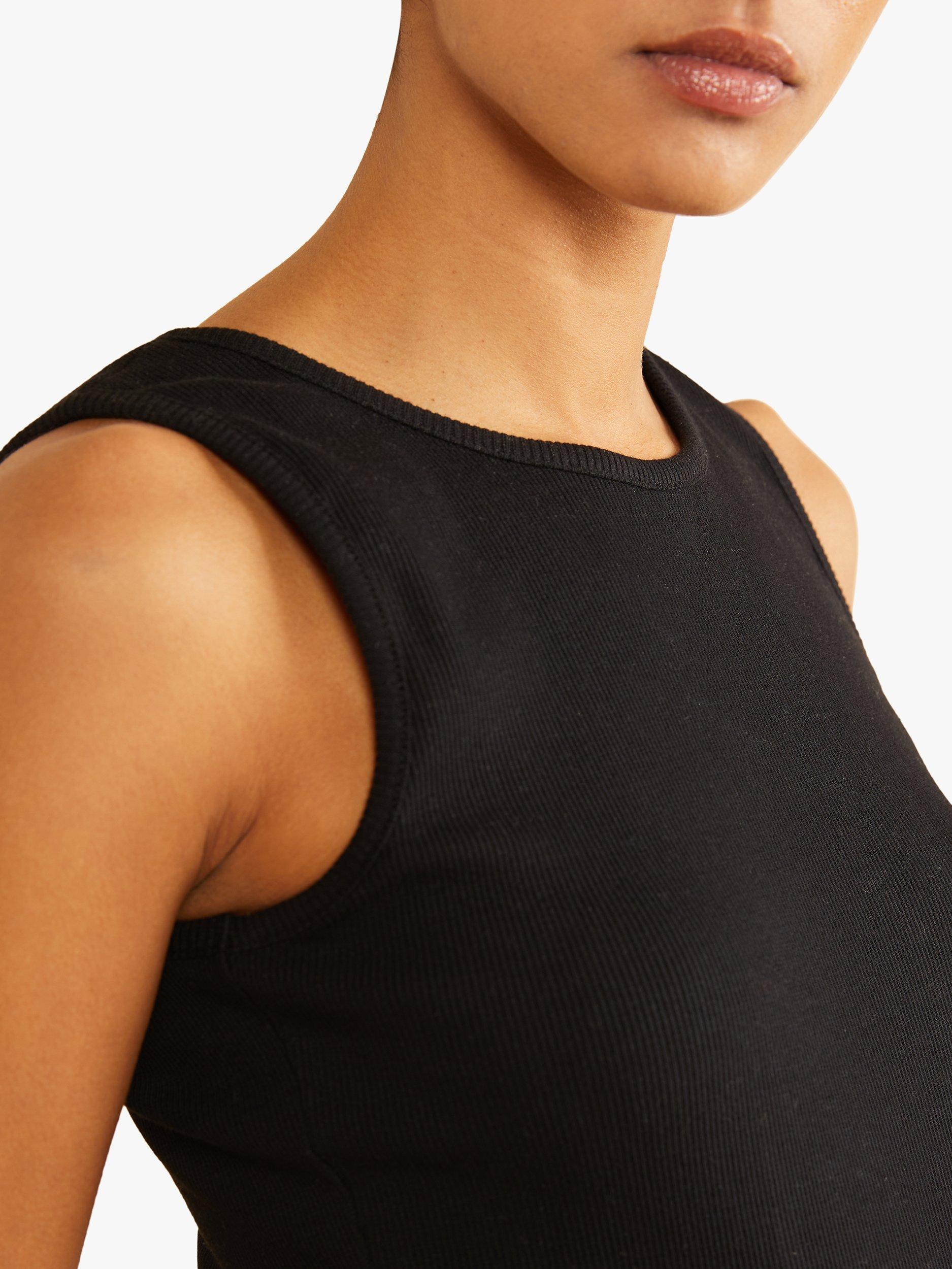 Albaray Organic Cotton Blend Rib Racer Vest Top, Black, 8