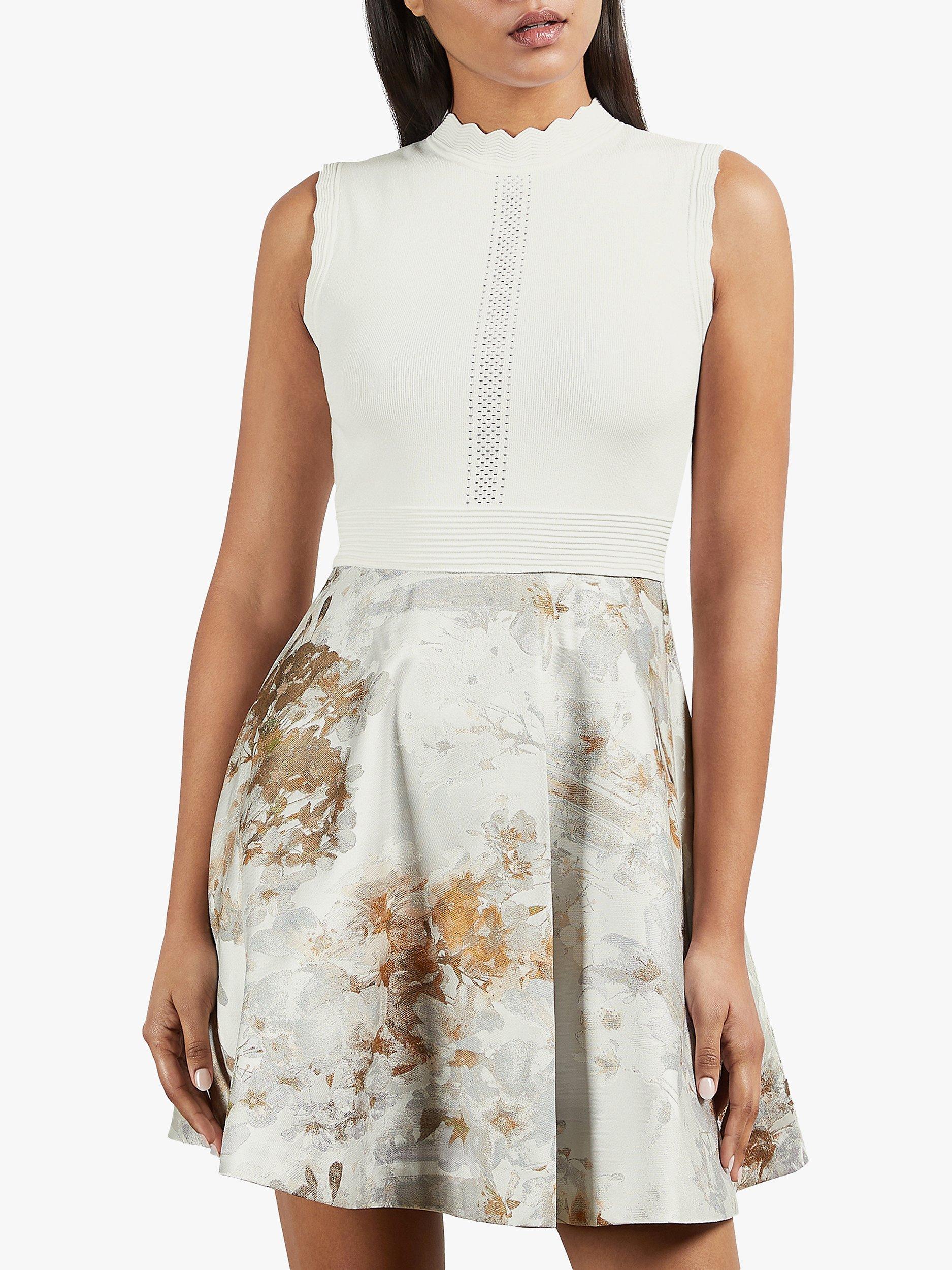 Ted Baker Oliivee Jacquard Floral Mini Dress, White/Multi