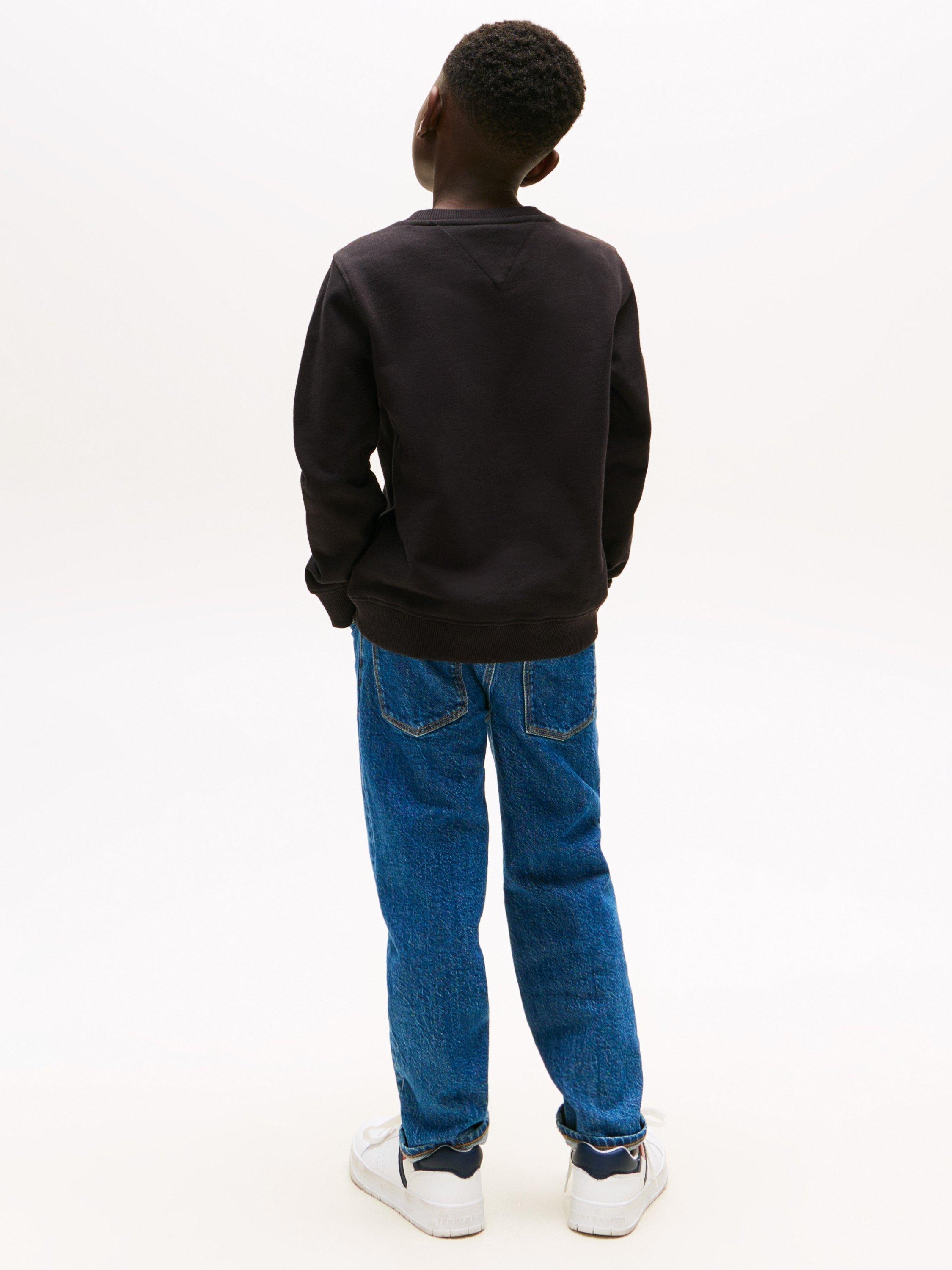Product image 2 of 7, which shows Tommy Hilfiger Kids' Essential Organic Cotton Logo Sweatshirt, Black, 3 years