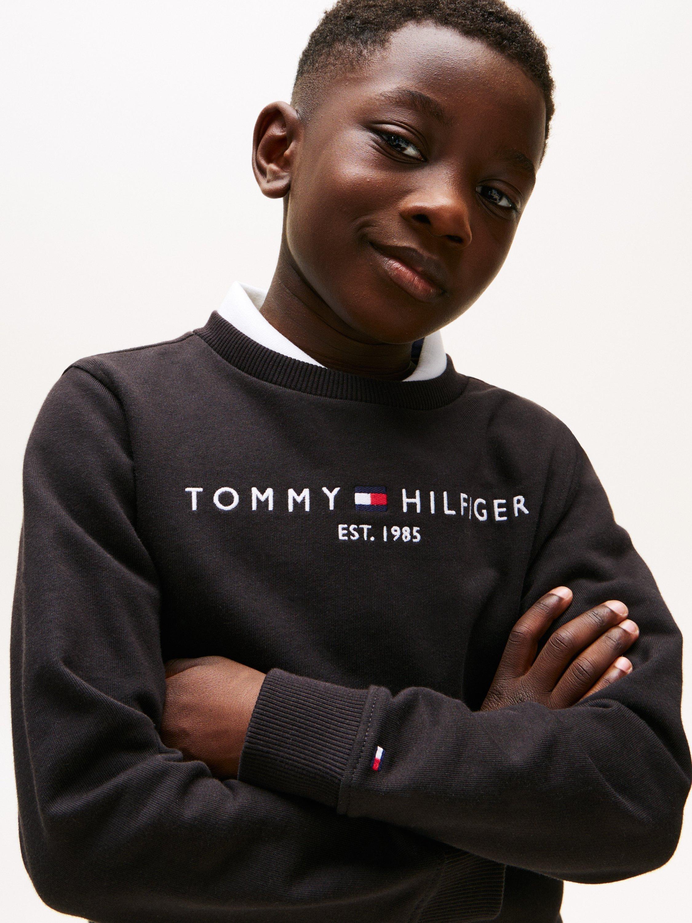 Product image 3 of 7, which shows Tommy Hilfiger Kids' Essential Organic Cotton Logo Sweatshirt, Black, 3 years