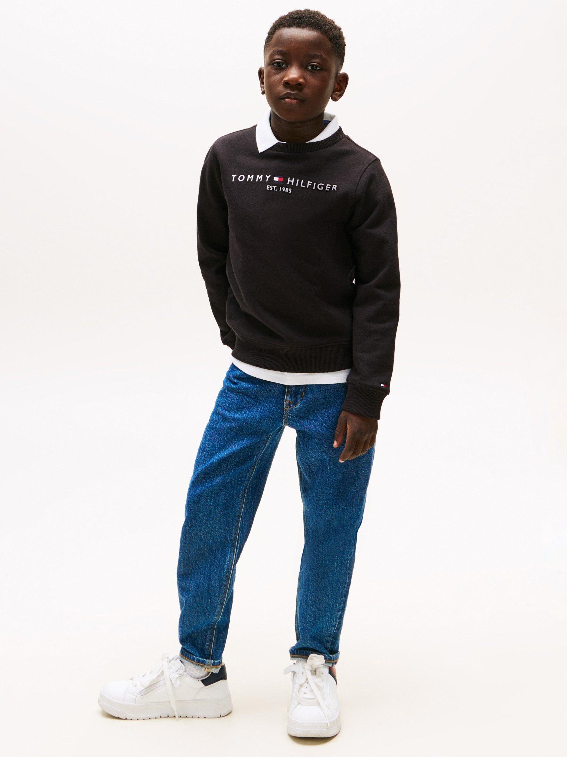 Product image 4 of 7, which shows Tommy Hilfiger Kids' Essential Organic Cotton Logo Sweatshirt, Black, 3 years