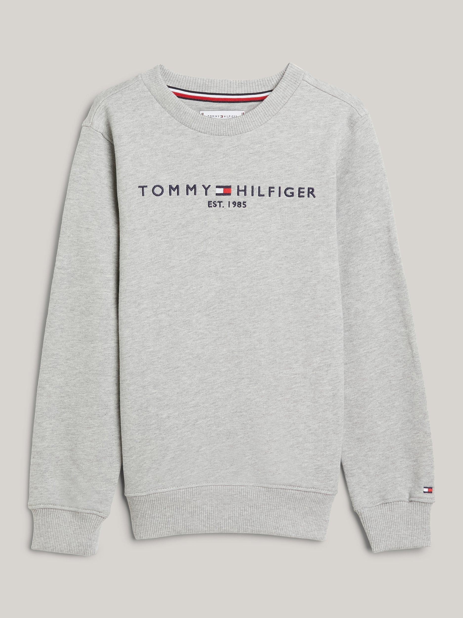 Product image 3 of 6, which shows Tommy Hilfiger Kids' Essential Organic Cotton Logo Sweatshirt, Light Grey Heather, 3 years