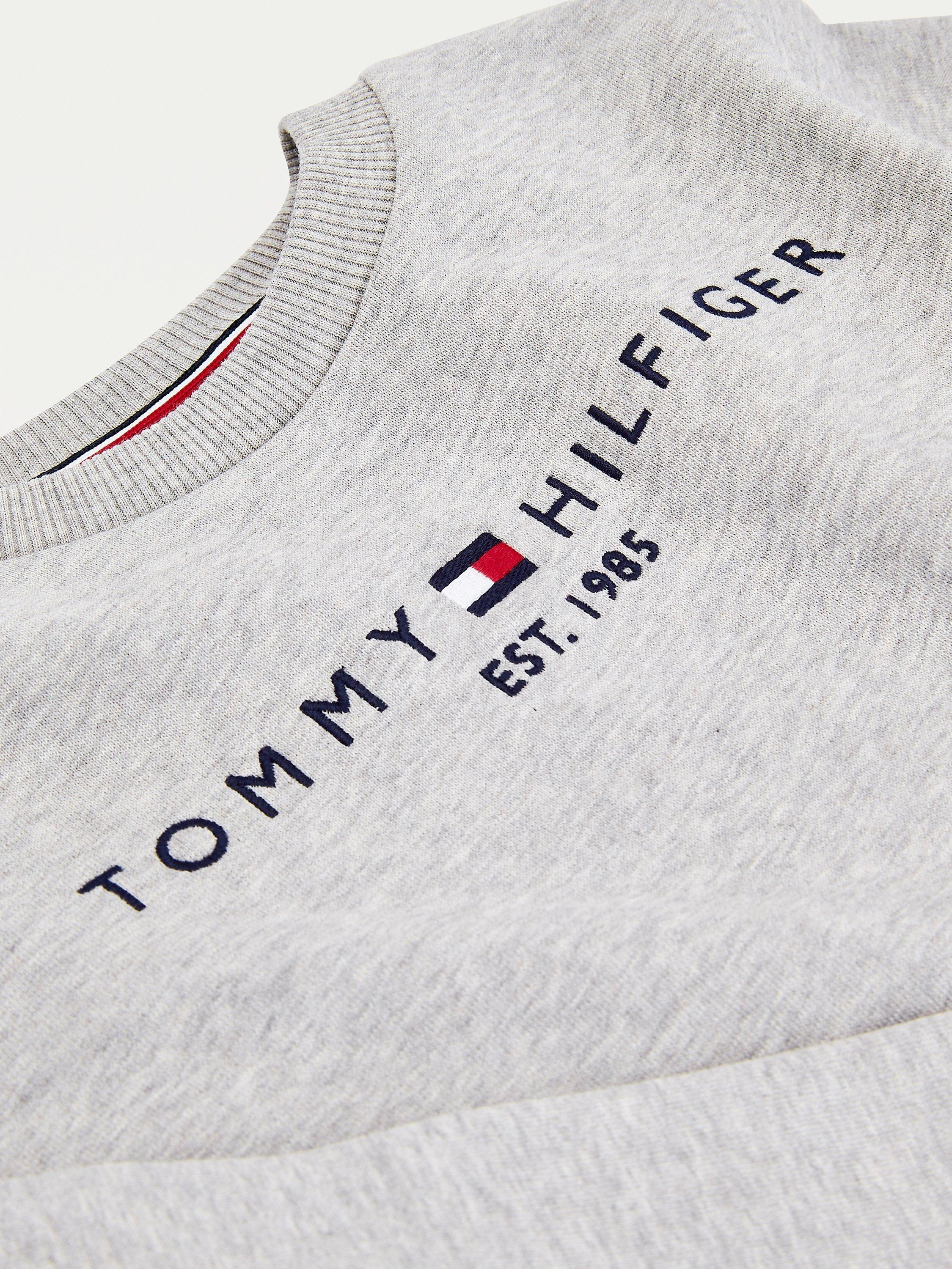 Product image 4 of 6, which shows Tommy Hilfiger Kids' Essential Organic Cotton Logo Sweatshirt, Light Grey Heather, 3 years