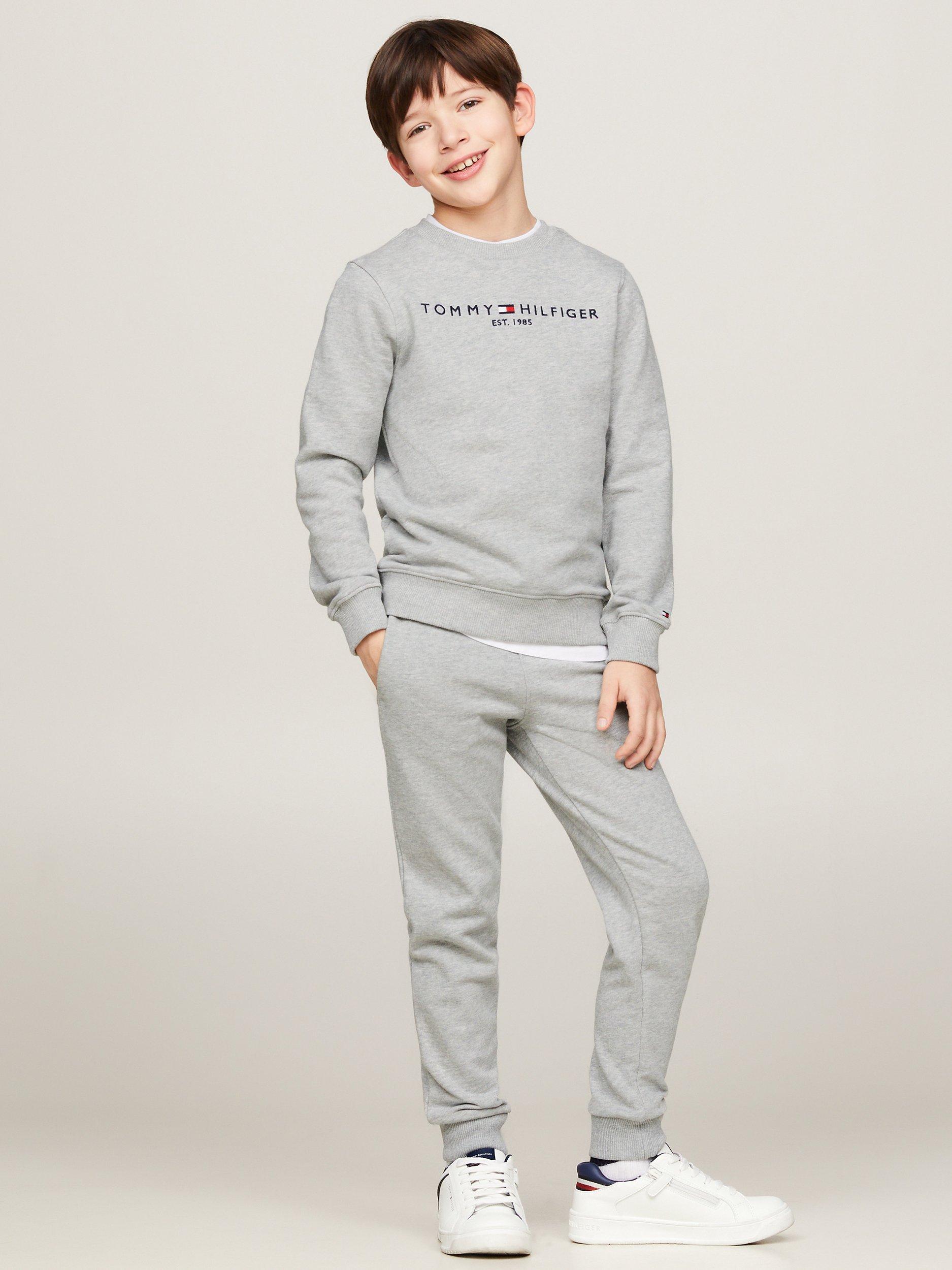 Product image 5 of 6, which shows Tommy Hilfiger Kids' Essential Organic Cotton Logo Sweatshirt, Light Grey Heather, 3 years