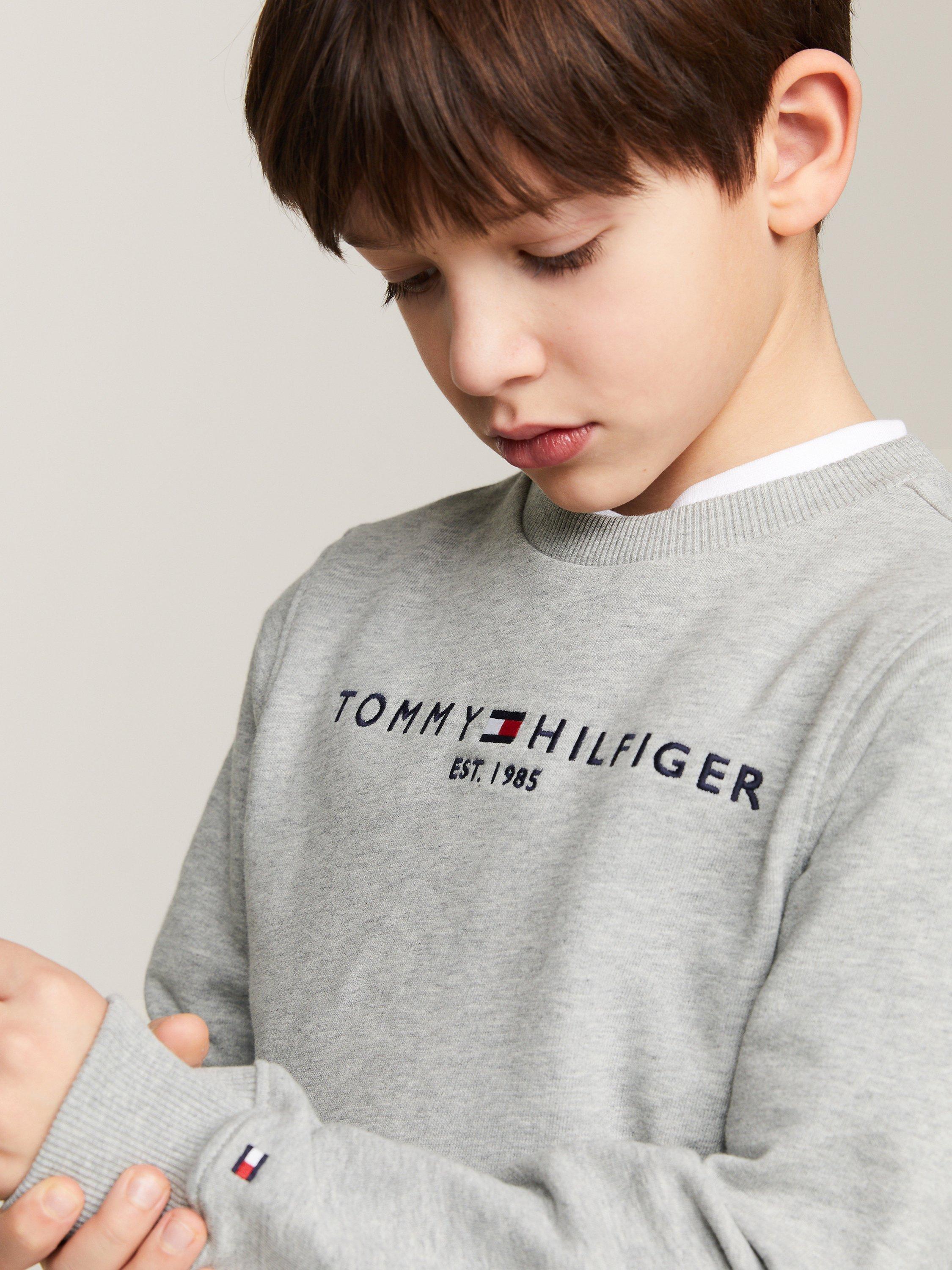 Product image 6 of 6, which shows Tommy Hilfiger Kids' Essential Organic Cotton Logo Sweatshirt, Light Grey Heather, 3 years
