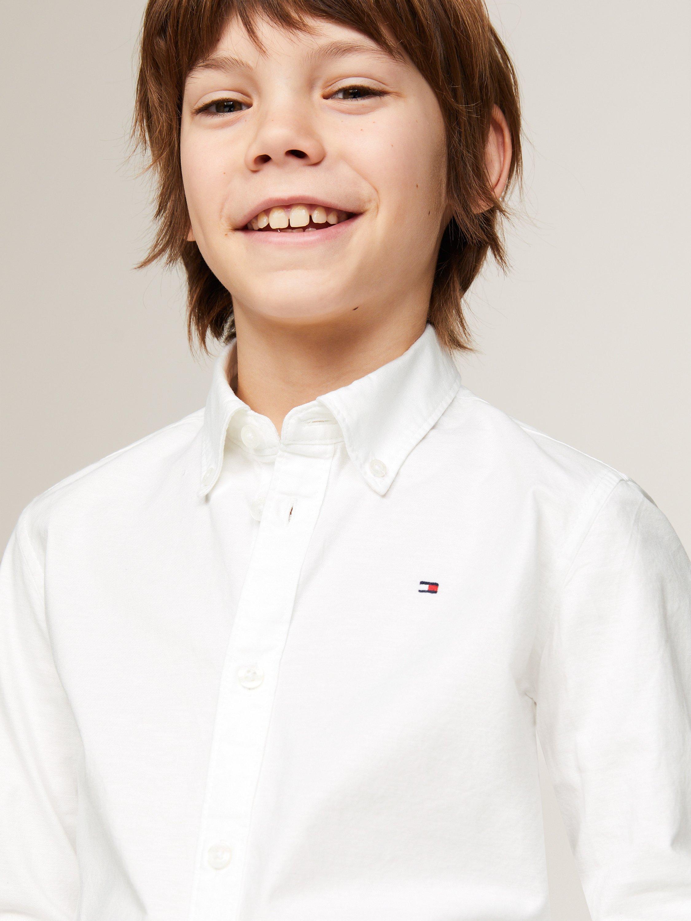 Product image 3 of 7, which shows Tommy Hilfiger Kids' Organic Cotton Blend Stretch Oxford Shirt, White, 3 years