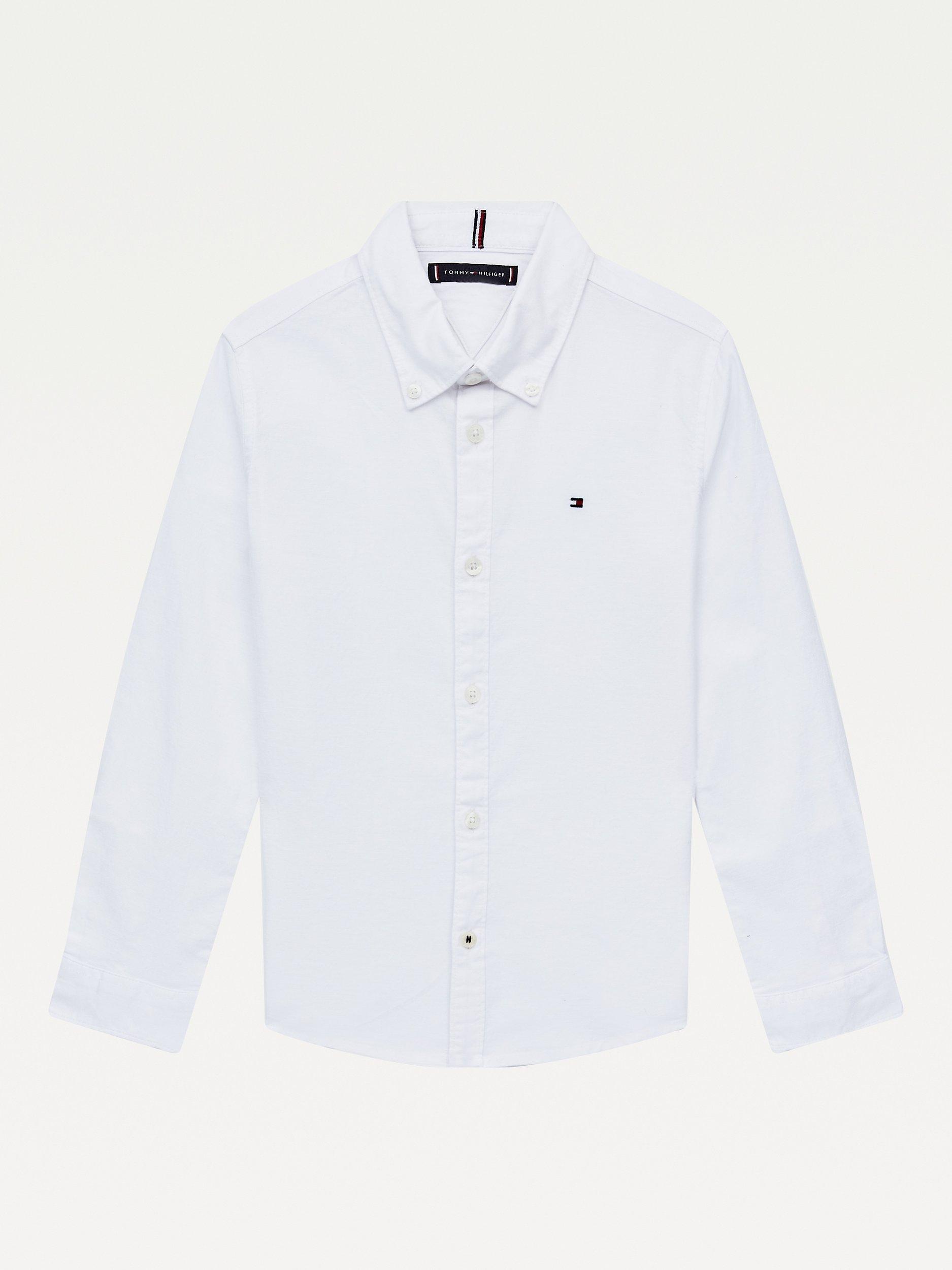 Product image 4 of 7, which shows Tommy Hilfiger Kids' Organic Cotton Blend Stretch Oxford Shirt, White, 3 years