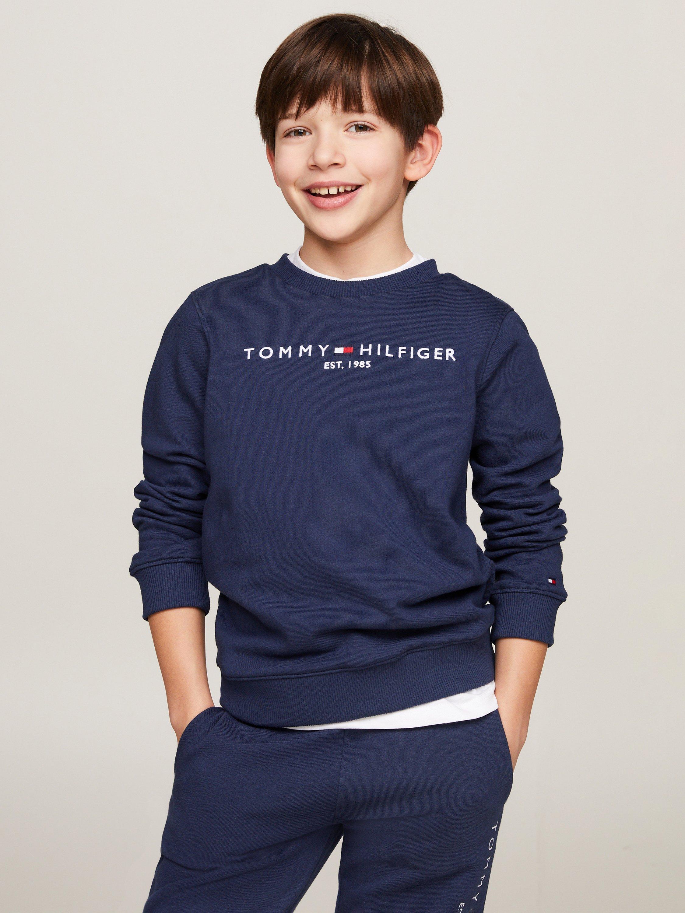 Product image 1 of 6, which shows Tommy Hilfiger Kids' Essential Organic Cotton Logo Sweatshirt, Twilight Navy, 3 years