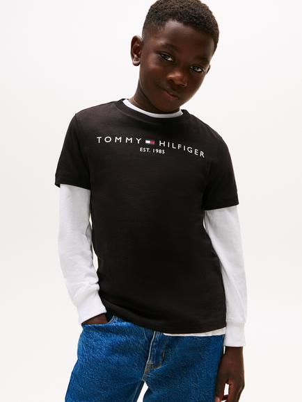 Tommy Hilfiger Kids' Essential Organic Cotton Logo Tee, Black