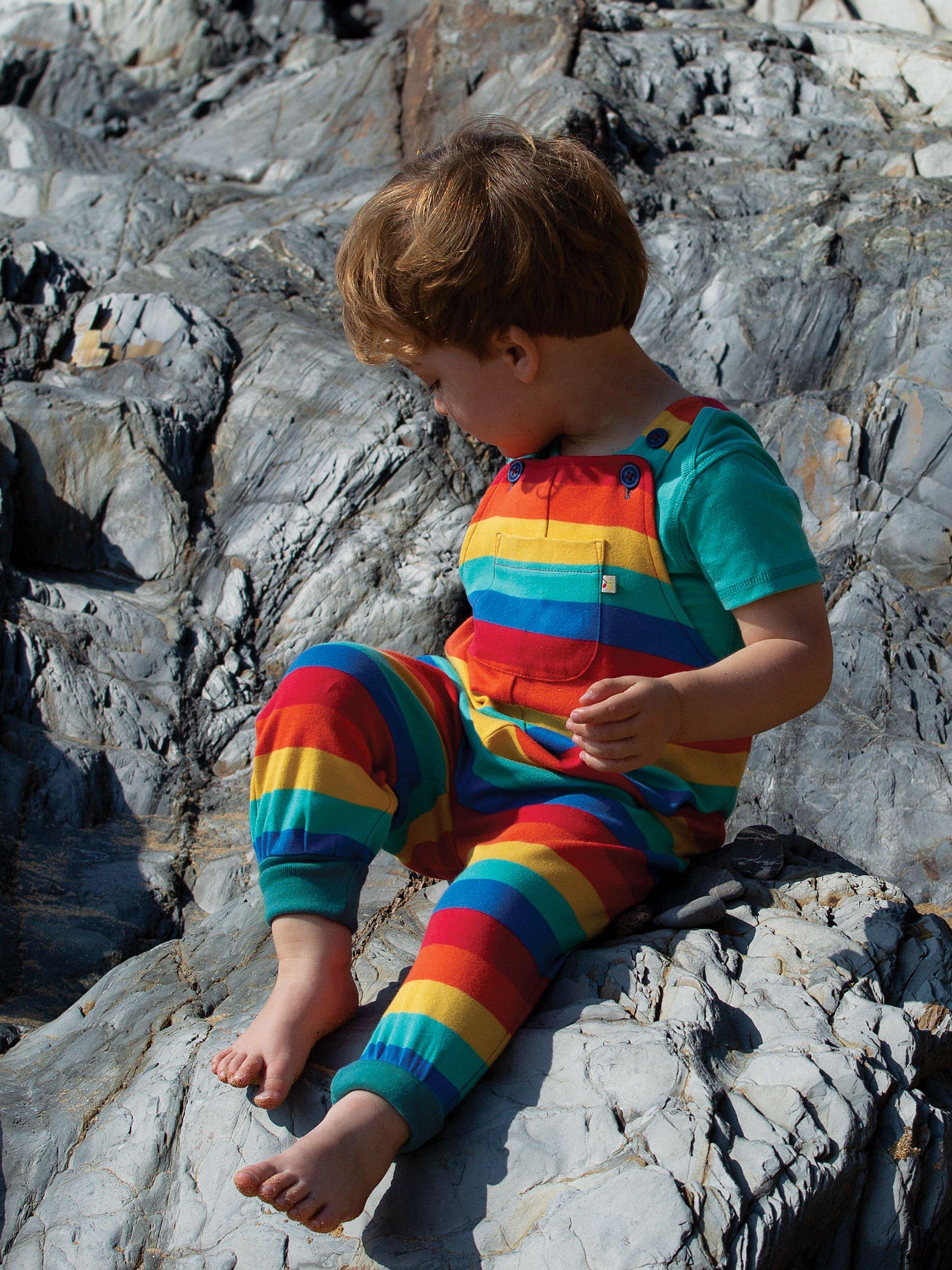 Frugi Baby GOTS Organic Cotton Parsnip Rainbow Dungarees, Multi