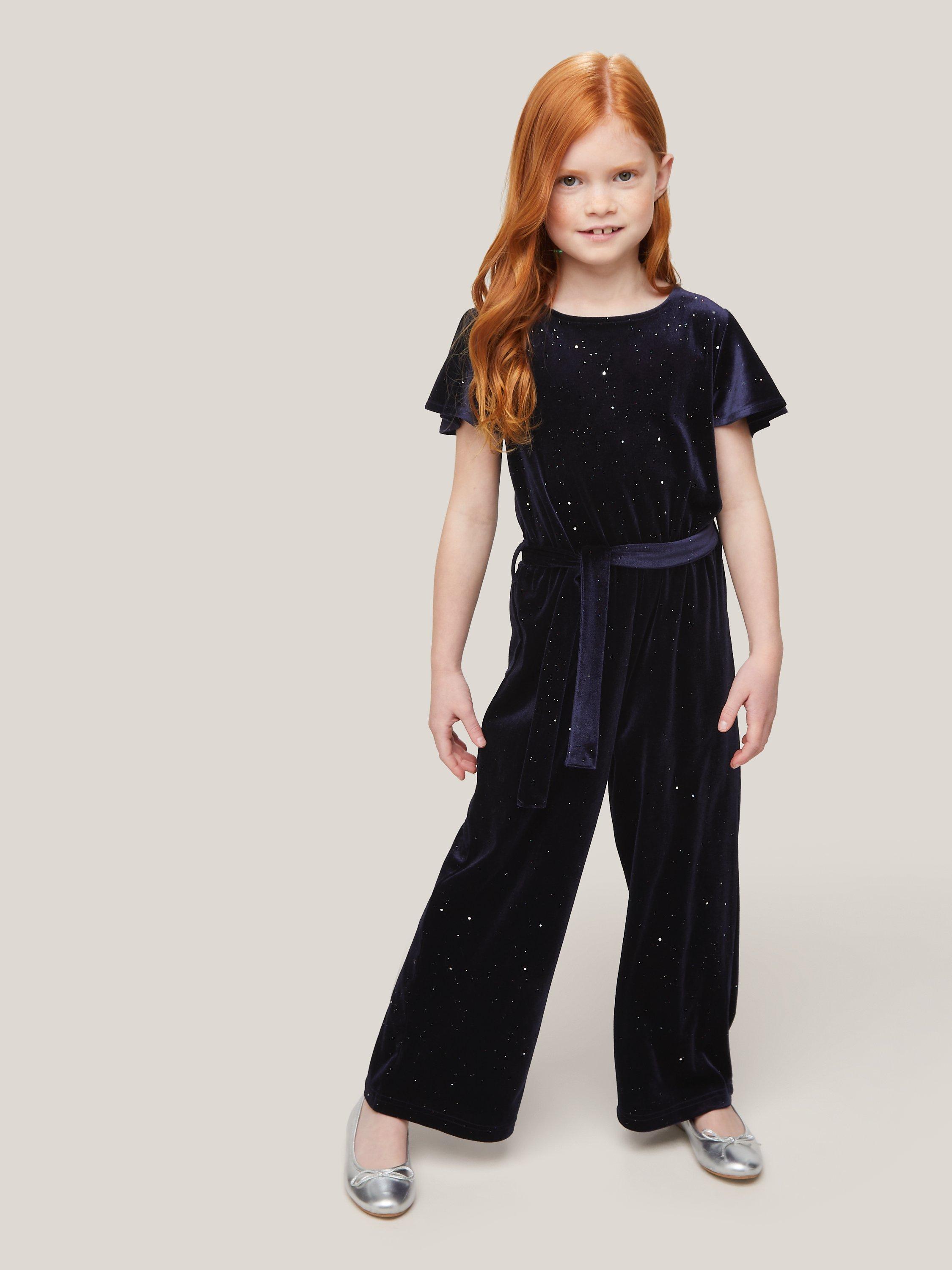 John Lewis Kids' Velour Glitter Jumpsuit, Navy