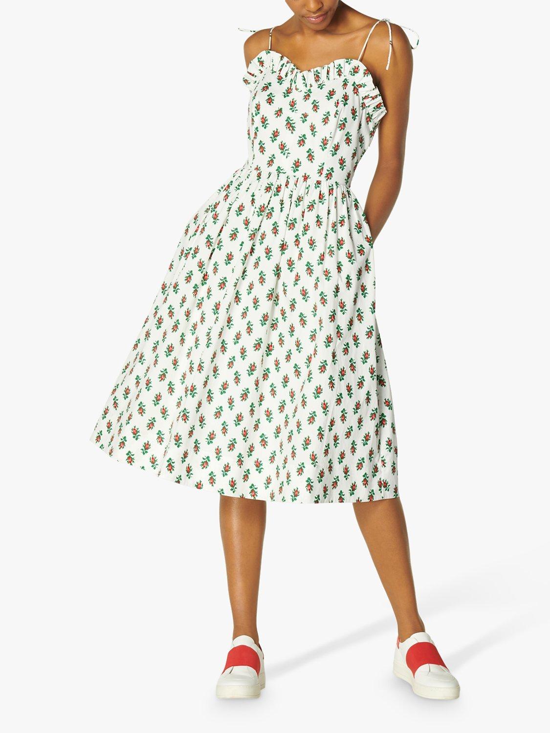 L.K.Bennett Frenchi Floral Print Sweetheart Neck Flared Dress, Multi/White