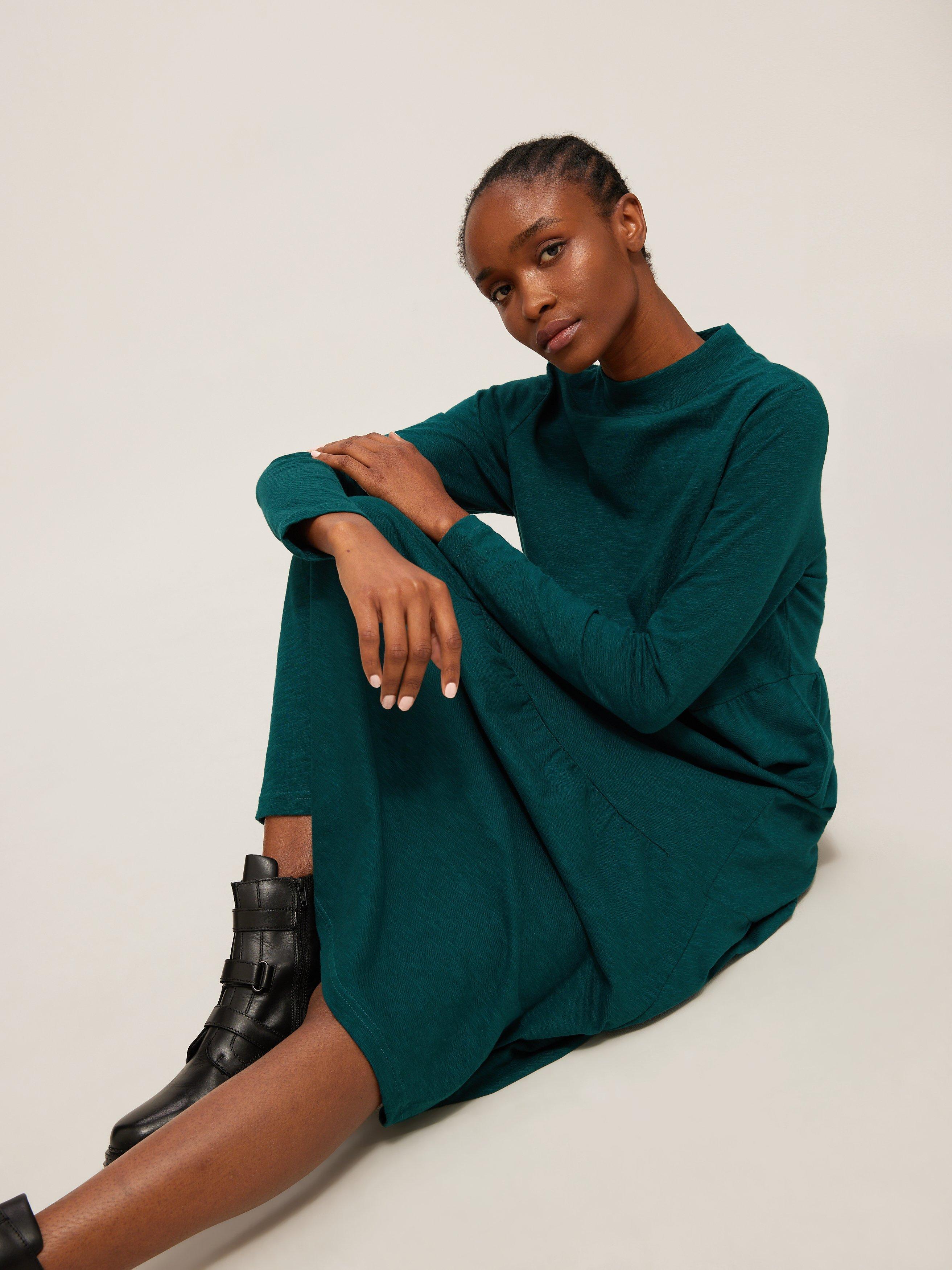 AND/OR Arianna Tiered Jersey Dress, Teal