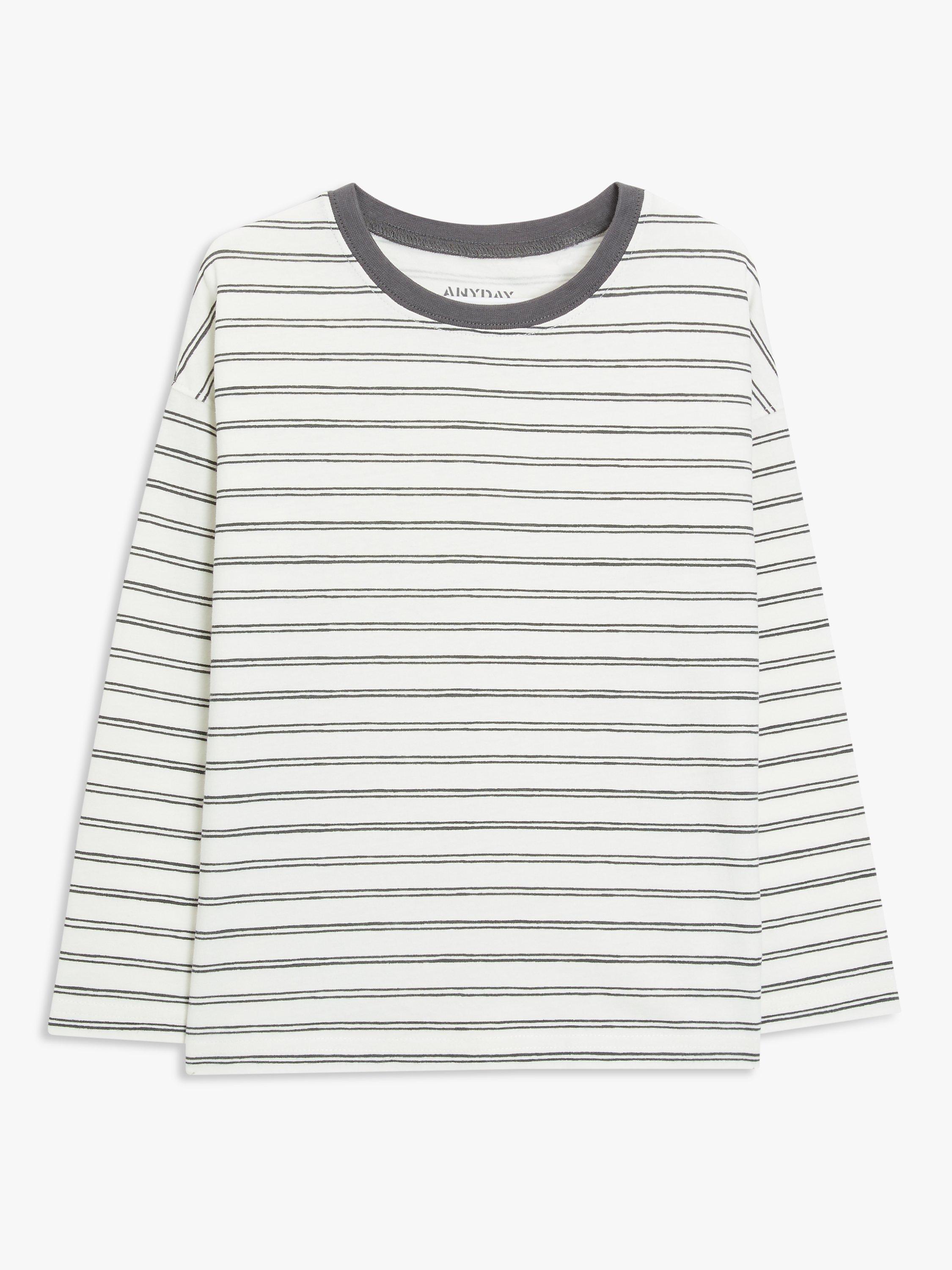 ANYDAY John Lewis & Partners Kids' Double Stripe T-Shirt, Grey