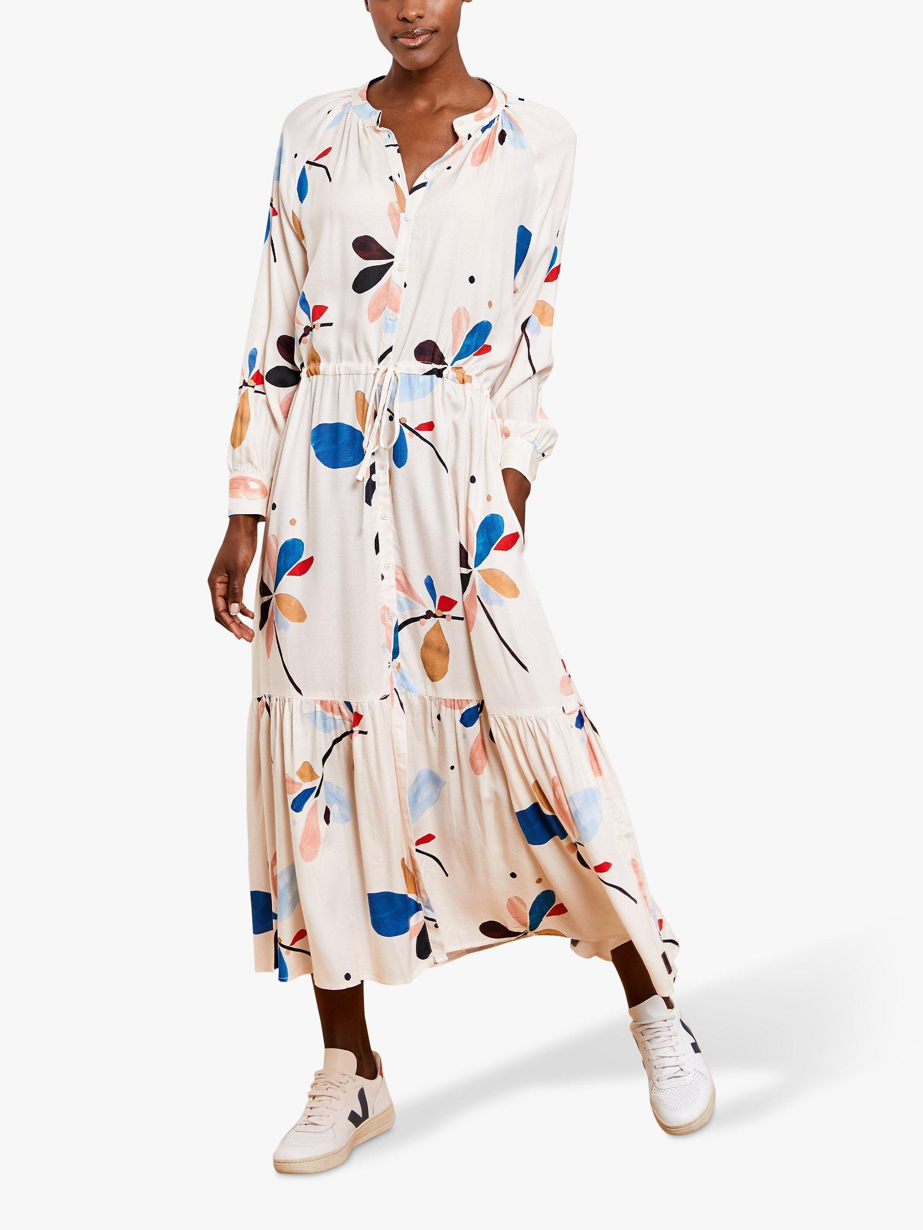 Baukjen Indi Abstract Floral Print Shirt Dress, Stone Abstract
