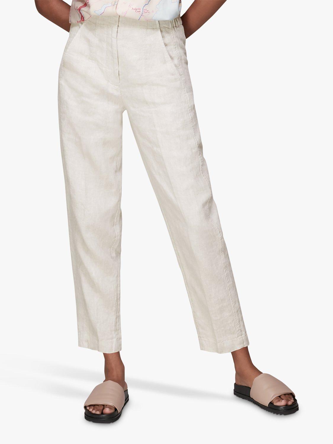 Product image 1 of 2, which shows Whistles Linen Barrel Leg Trousers, Oatmeal, 6