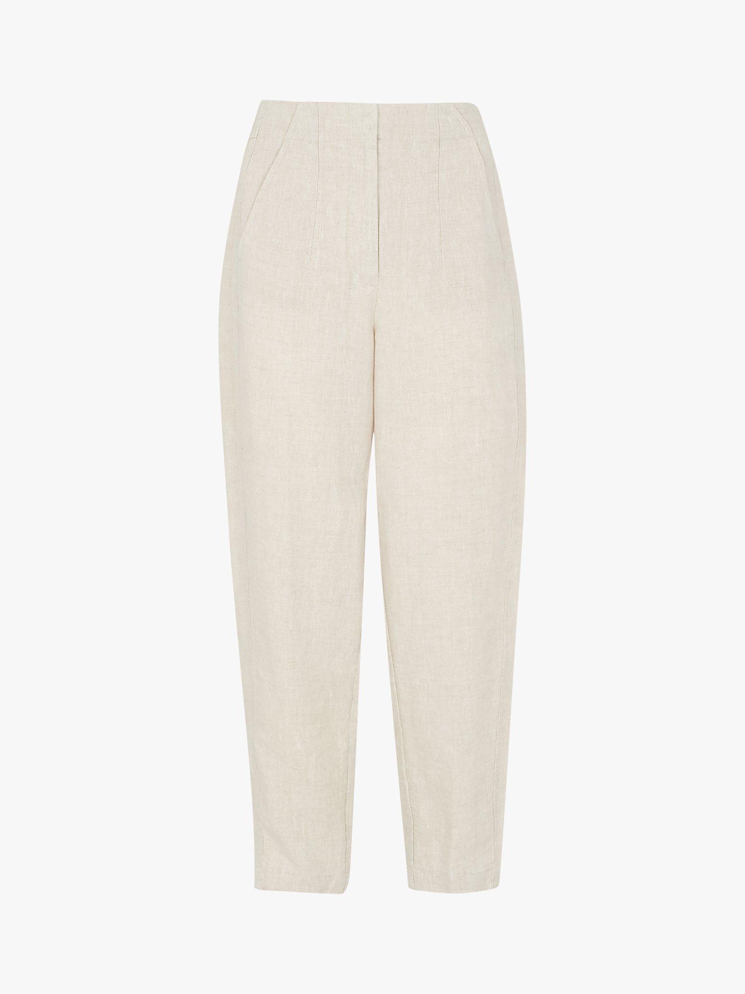 Product image 2 of 2, which shows Whistles Linen Barrel Leg Trousers, Oatmeal, 6