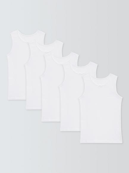 John Lewis Kids' Cotton Bow Trim Vests, Pack of 5, White, White